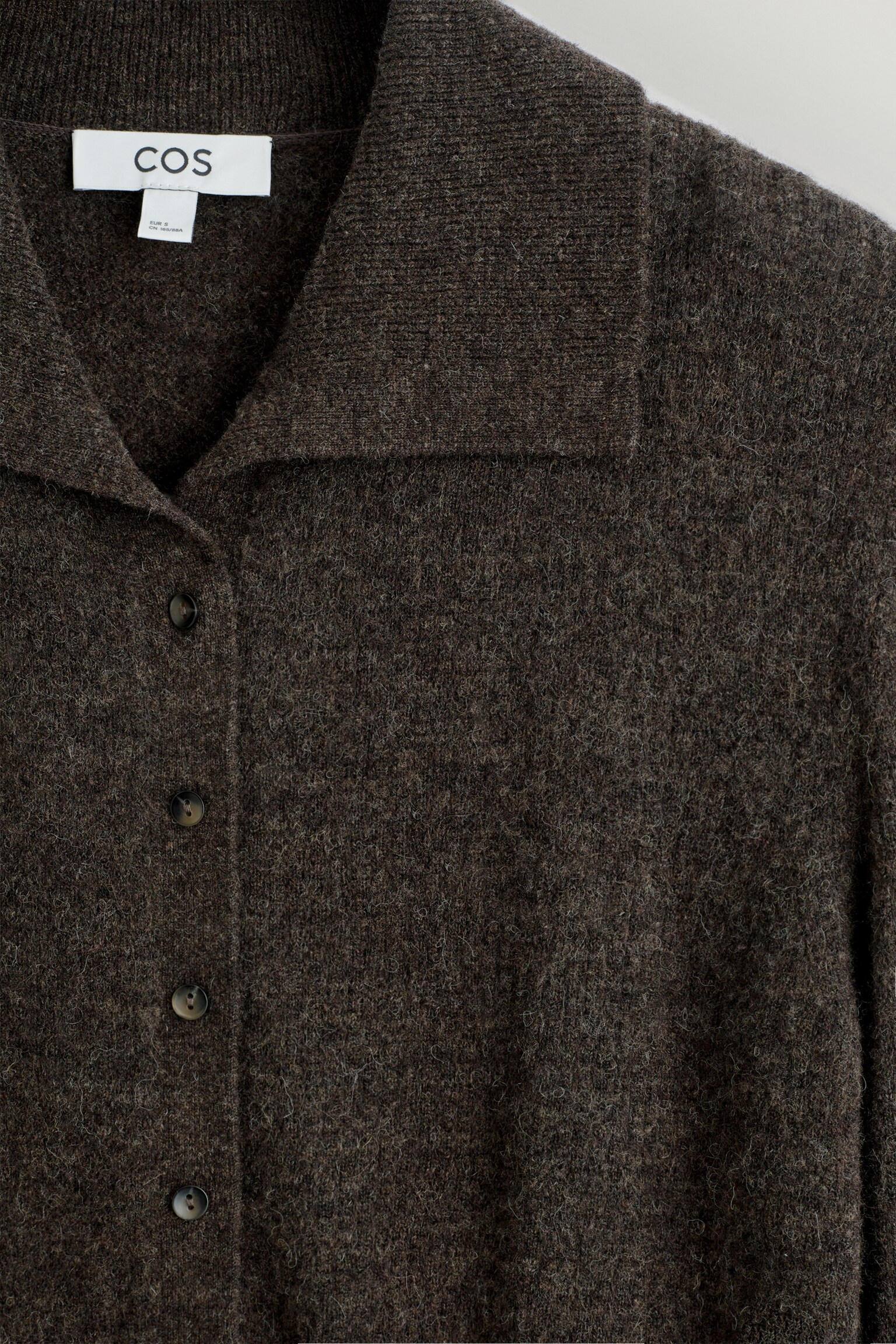 קרדיגן צווארון גבוה מאלפקה ומרינו - חום מלנג'/כחול כהה מעורבב - 8