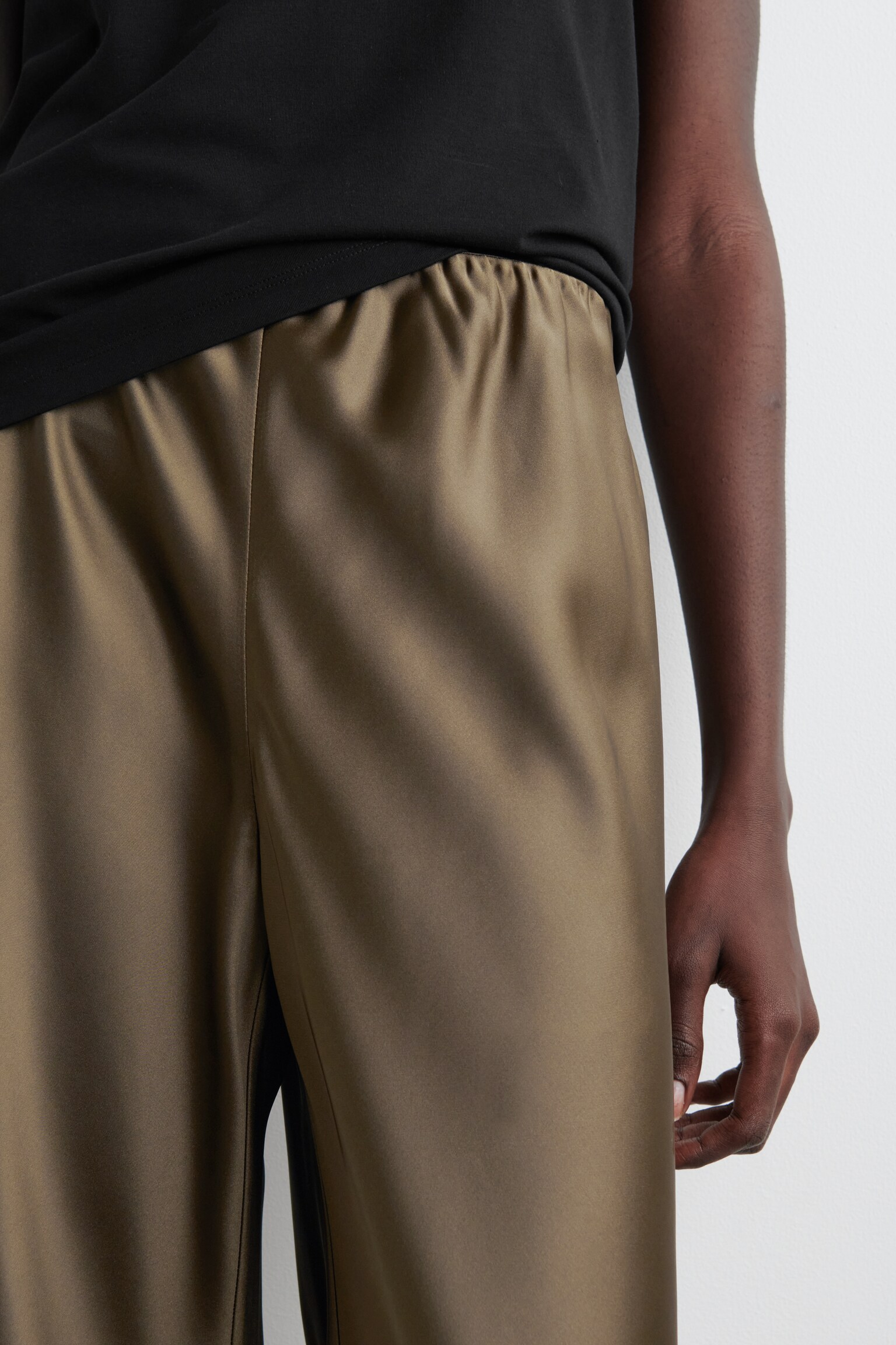 PANTALONI A GAMBA LARGA IN RASO - MARRONE - 6