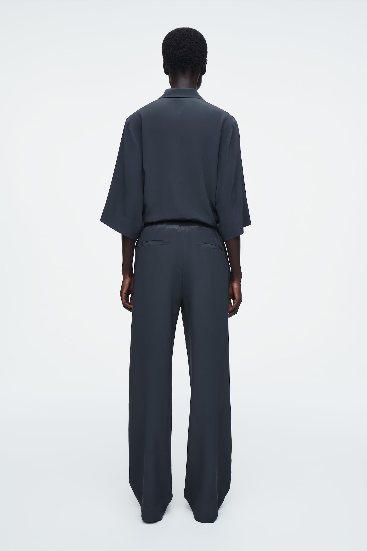 PANTALON DÉCONTRACTÉ EN SOIE - BLEU MARINE/BRUN - 3