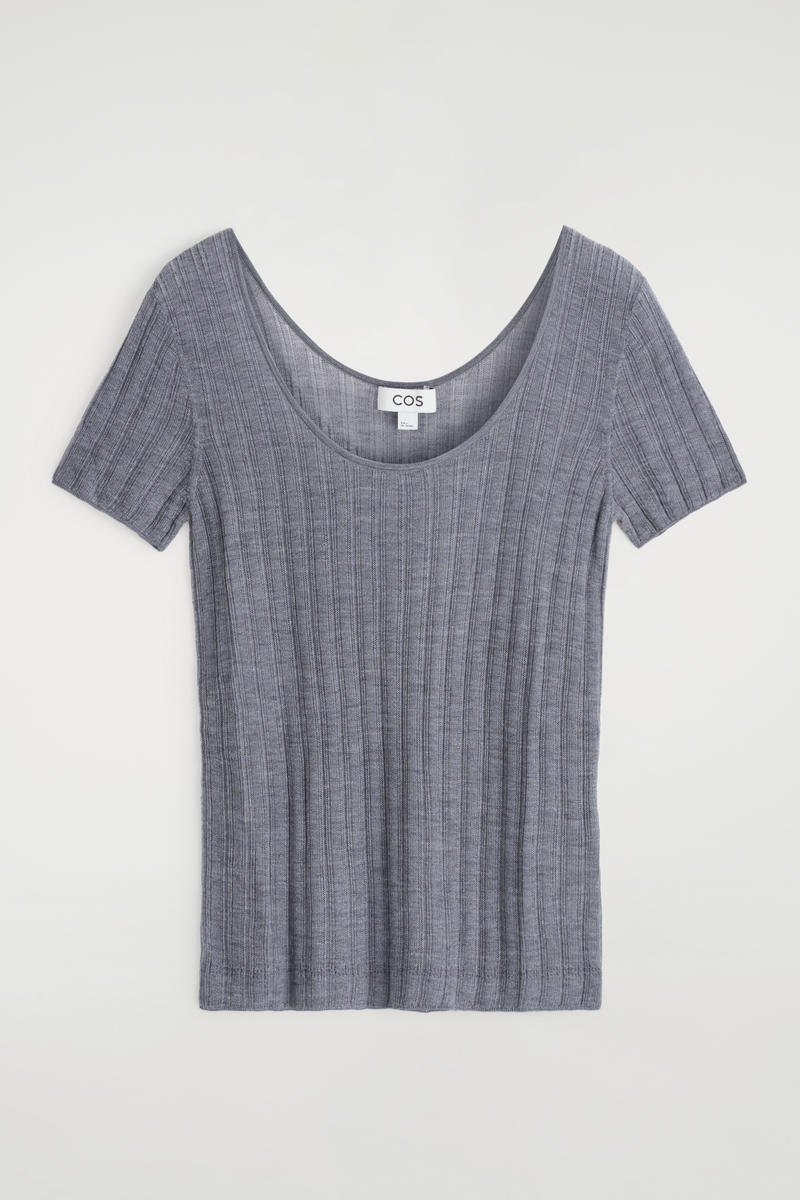 Ribbed-Knit Silk T-Shirt
