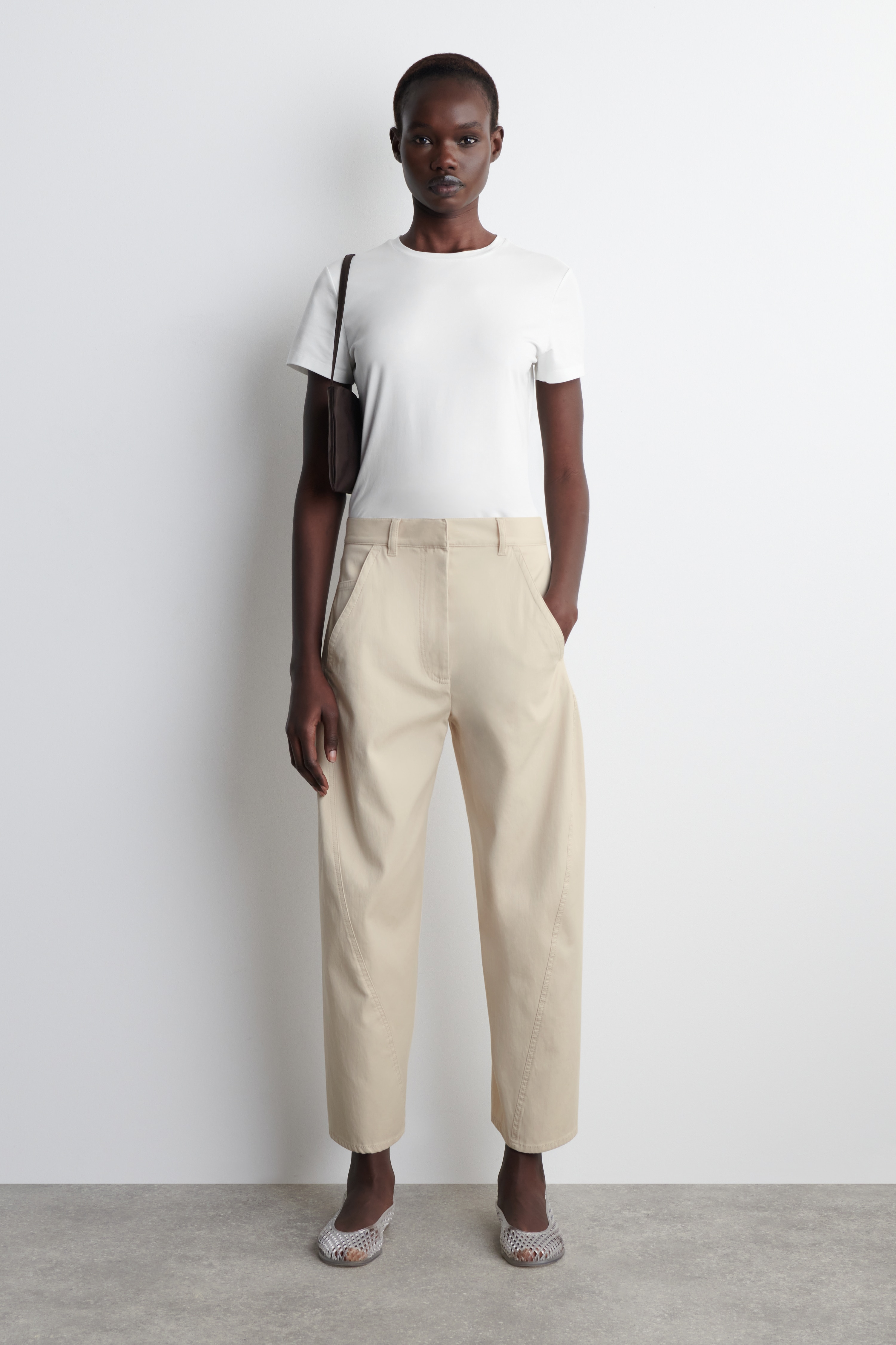 PANTALONI DIN BUMBAC CU PICIOARE EVAZATE - ALB-OFF-WHITE