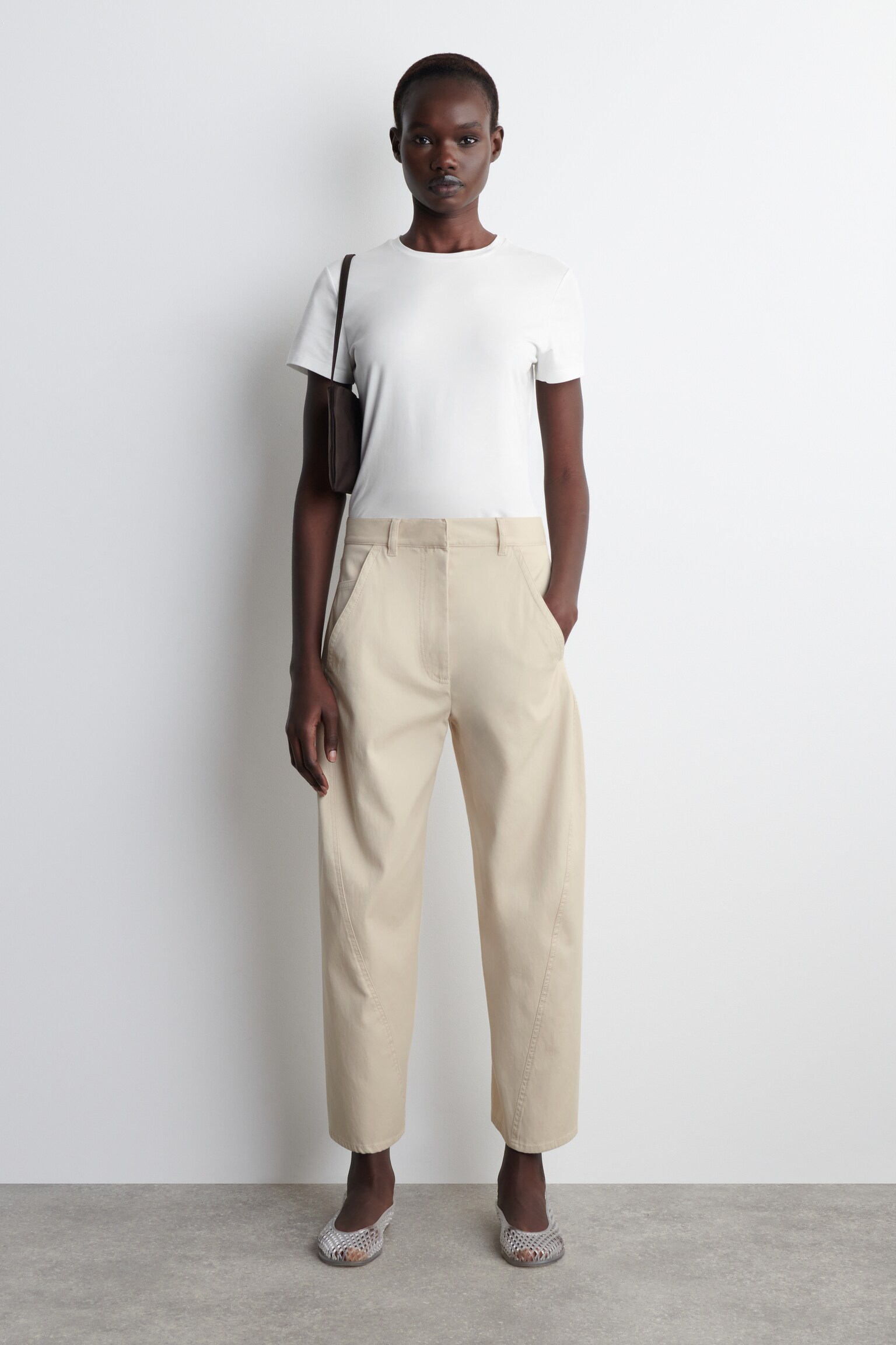 BARREL-LEG COTTON TROUSERS - OFF-WHITE - 1