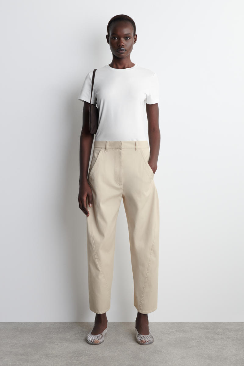 Cos Barrel-leg Cotton Trousers In Beige In Sand