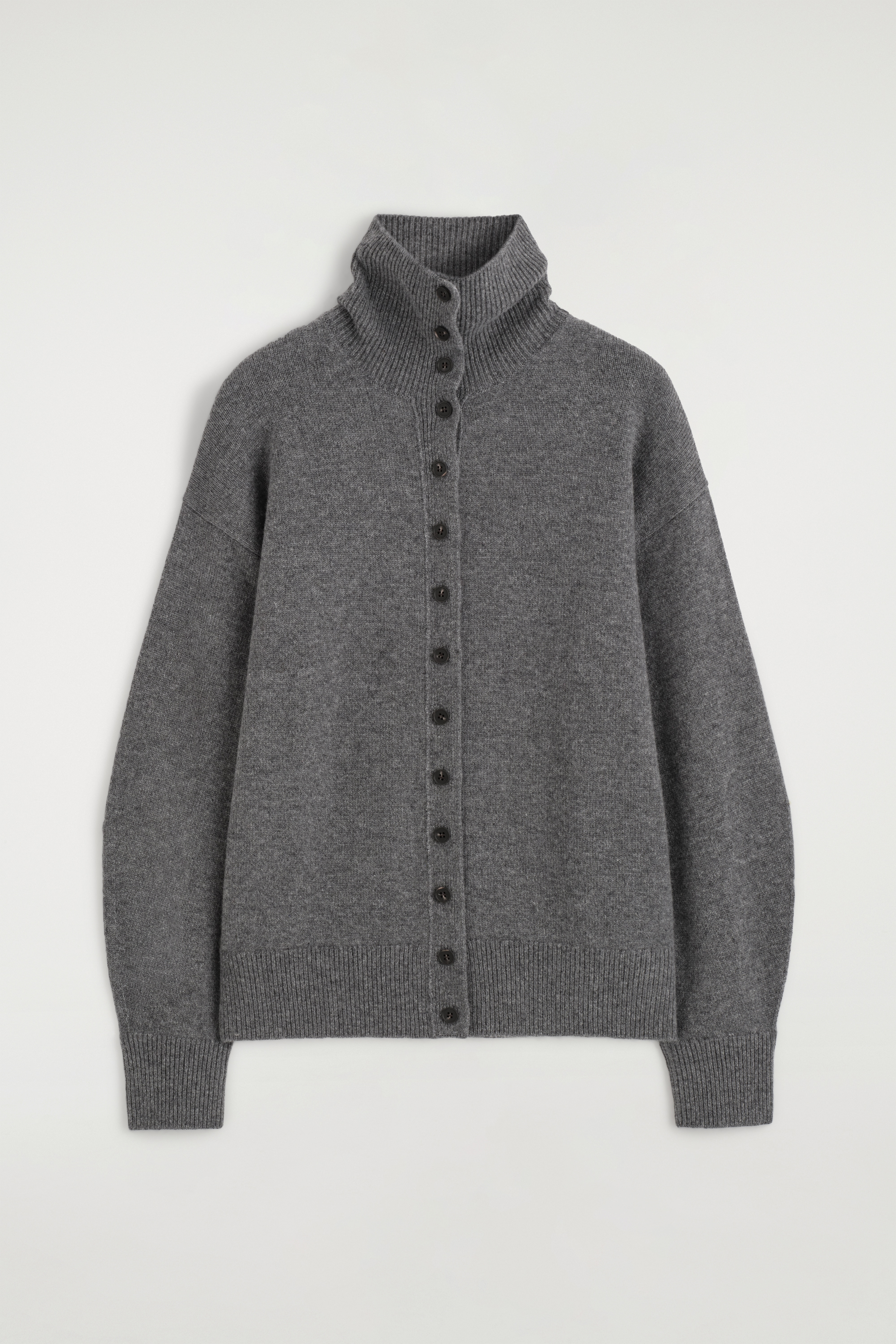 SCULPTED CASHMERE FUNNEL-NECK CARDIGAN - אפור מלנג'