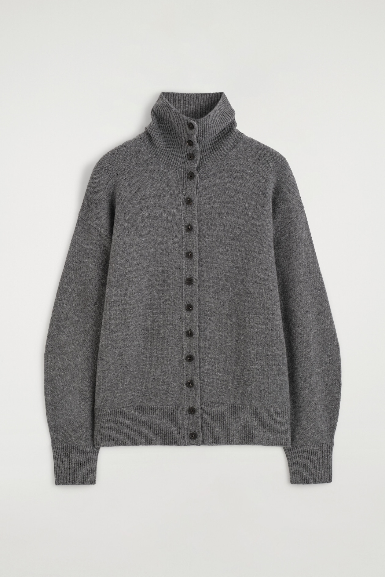 SCULPTED PURE CASHMERE MOCK-NECK CARDIGAN — GRAY MÉLANGE