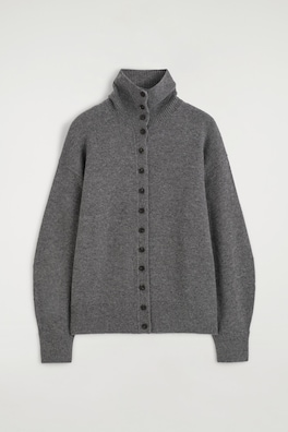 SCULPTED PURE CASHMERE MOCK-NECK CARDIGAN — GRAY MÉLANGE 9