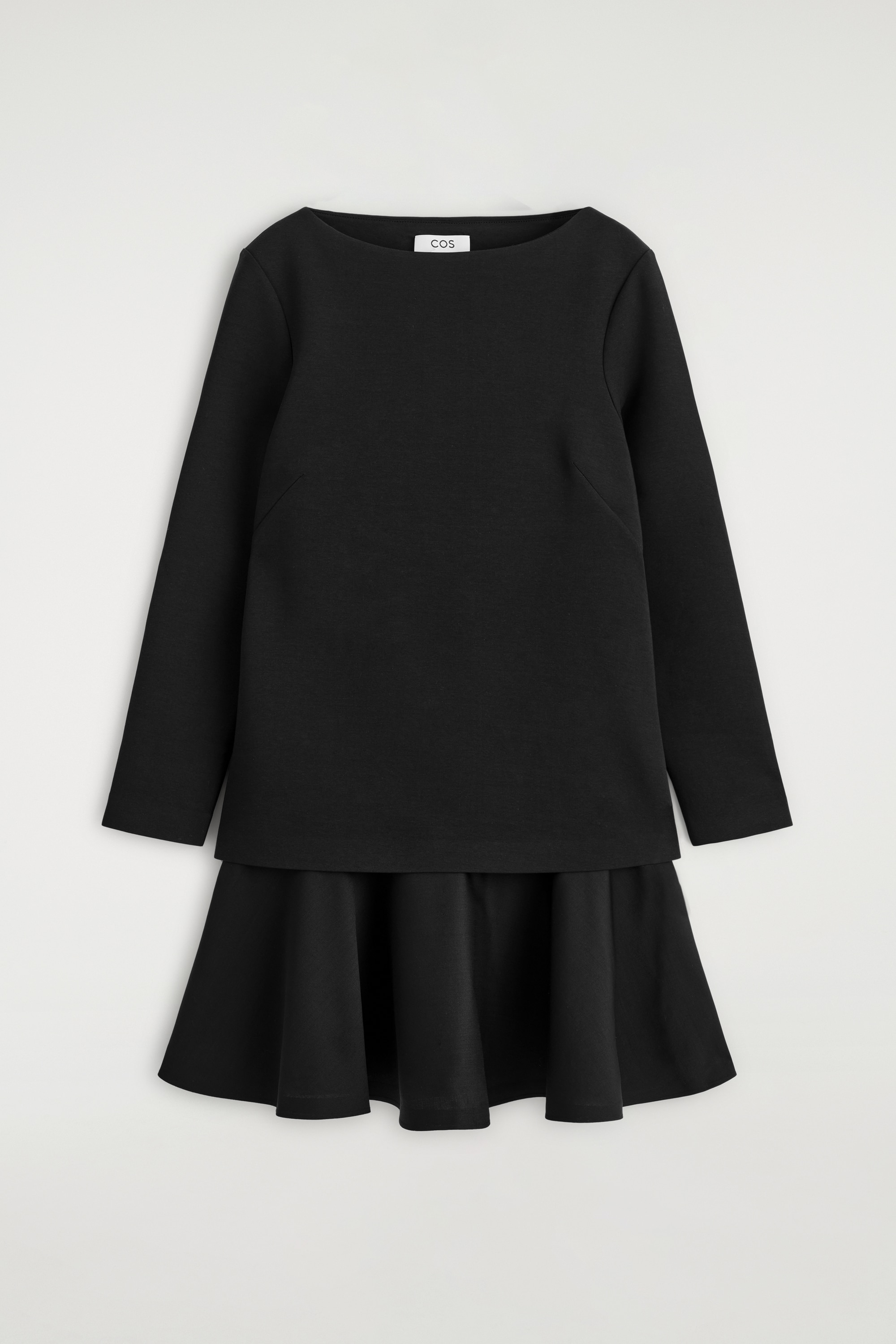 LAYERED LONG-SLEEVED MINI DRESS - BLACK