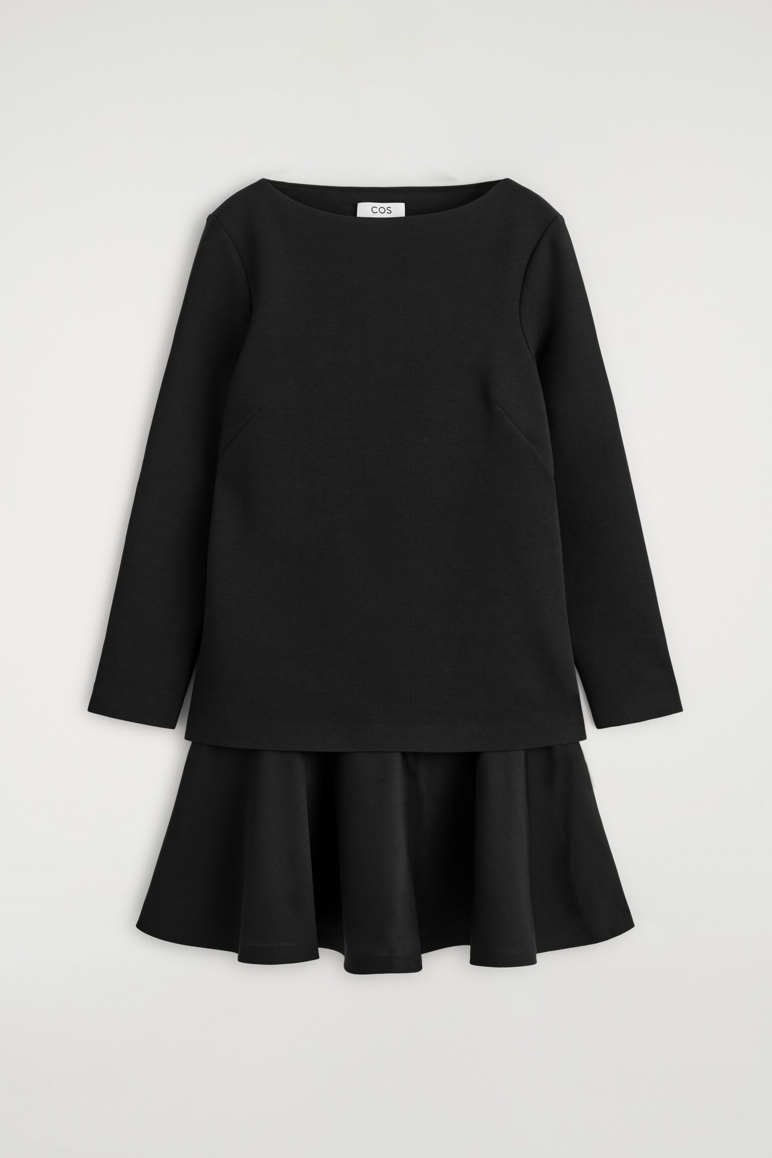 LAYERED LONG-SLEEVED MINI DRESS - BLACK - 2