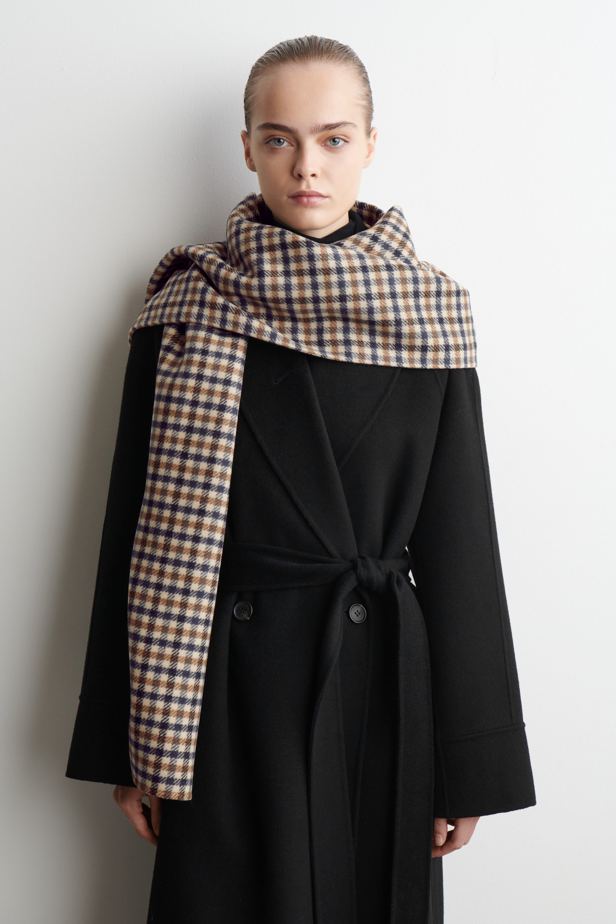CHECKED DOUBLE-FACED MERINO WOOL SCARF