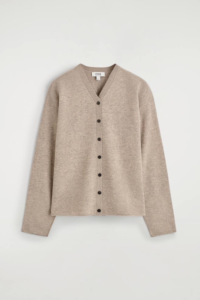 STRICKJACKE AUS MERINOWOLLE MIT V-AUSSCHNITT - BEIGE MELIERT/DUNKELBRAUN/Rot - 1