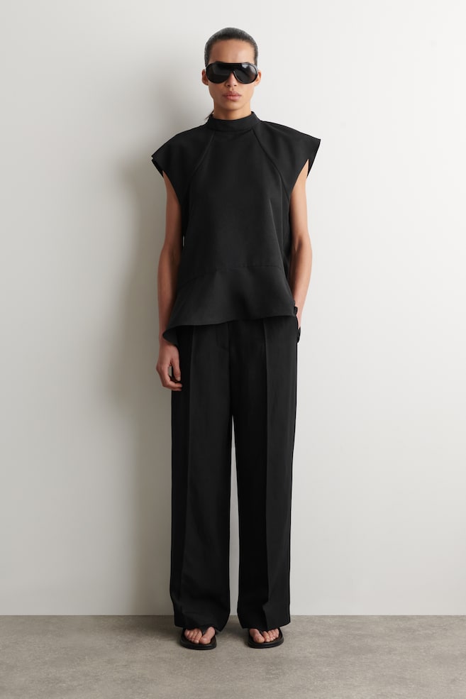 ELEGANTE LEINENHOSE MIT GERADEM BEIN - SCHWARZ/ECRU - 1