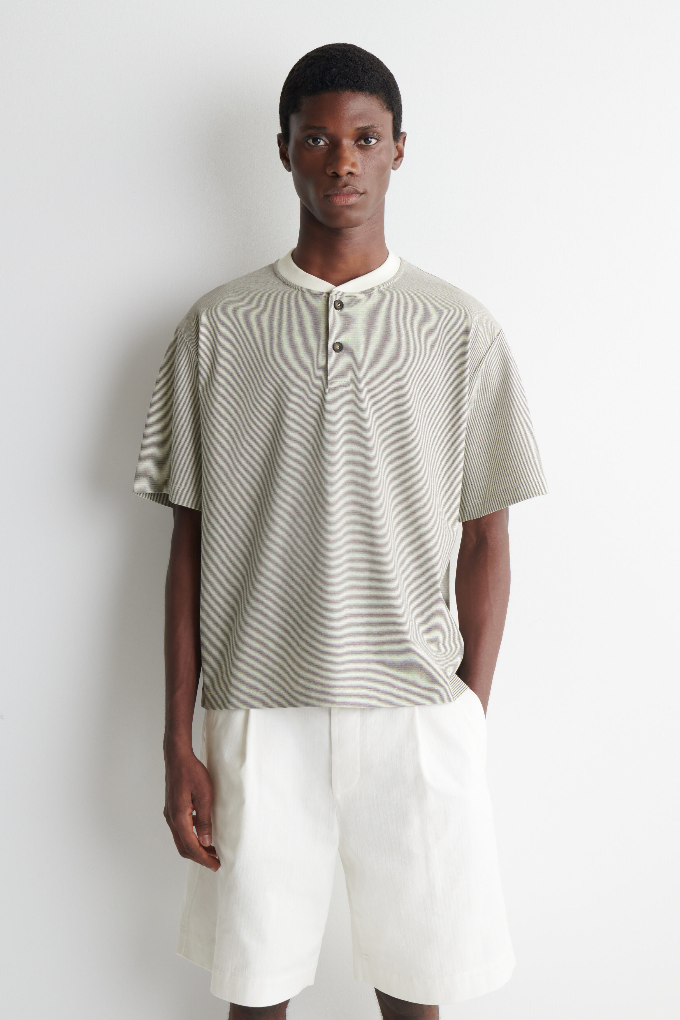STRIPED COTTON HENLEY T-SHIRT