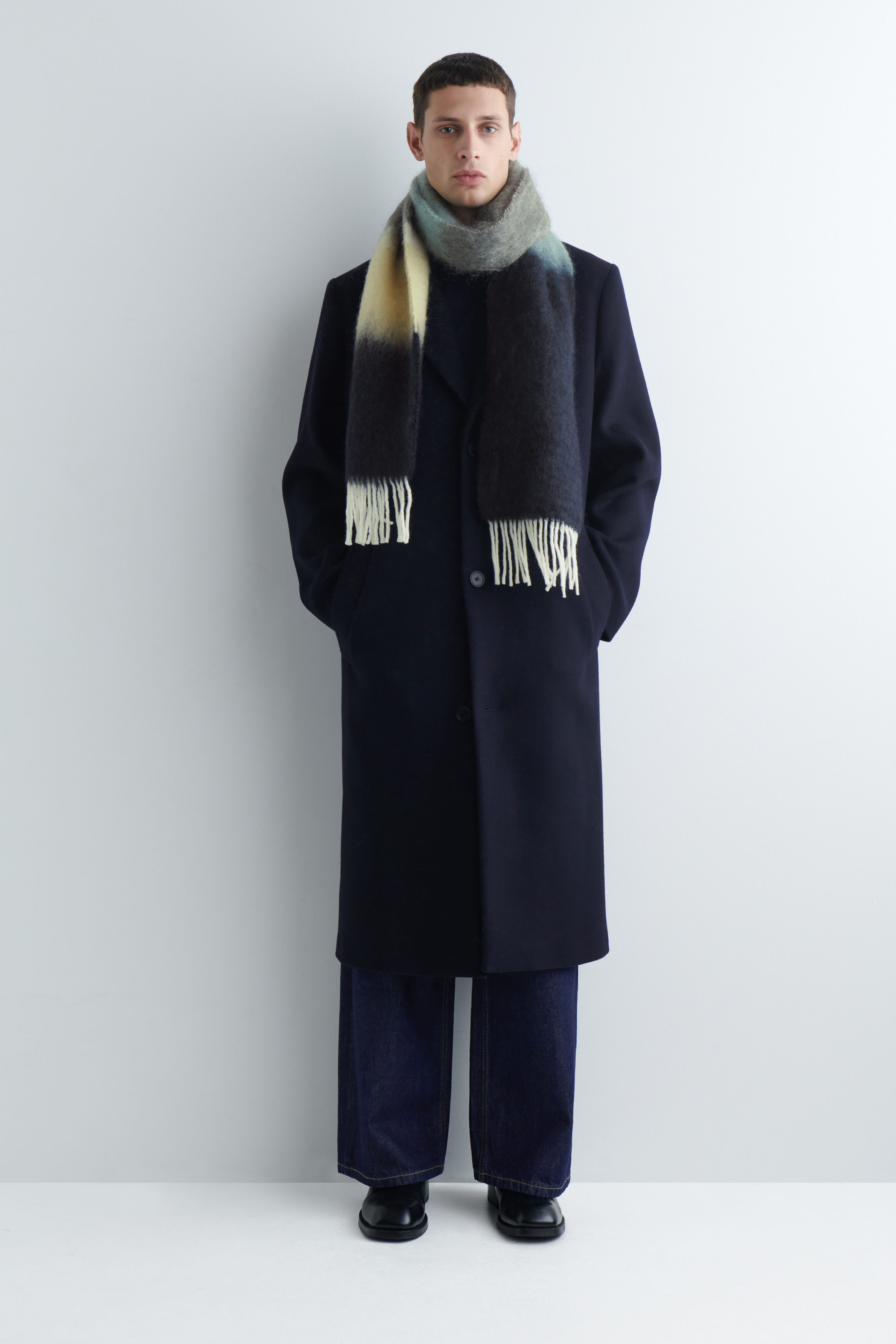 FRINGED MOHAIR SCARF - NAVY / CREAM / GRAY | COS US