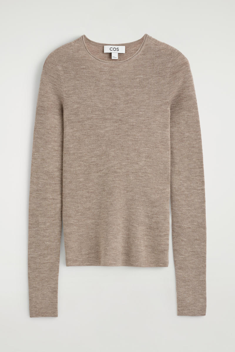 COS Seamless Merino Wool Long-Sleeved Top Beige Women's Large
