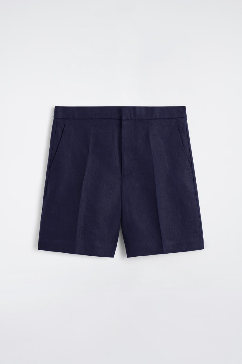 Tailored Linen Shorts in Navy