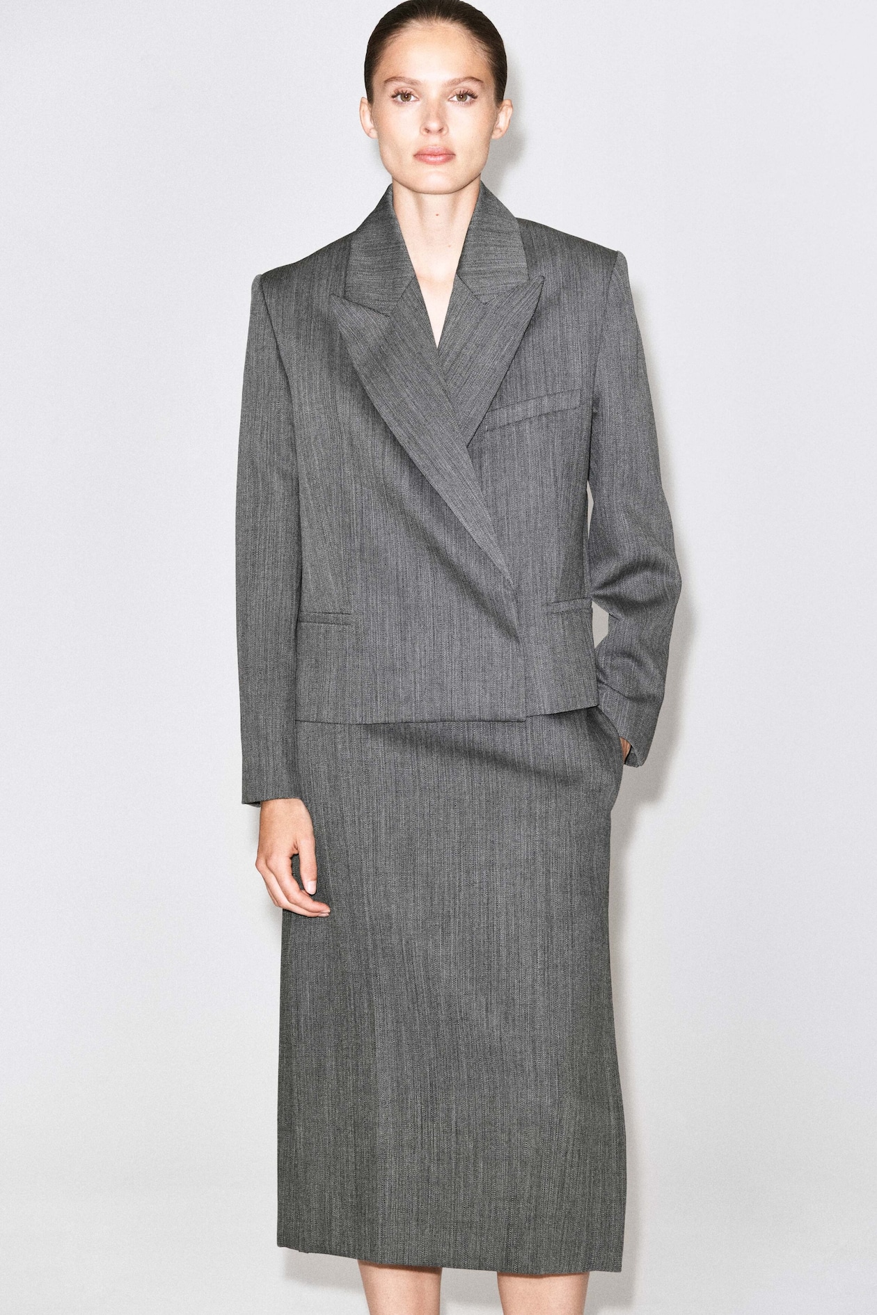 TAILORED WOOL MIDI SKIRT — HEATHER