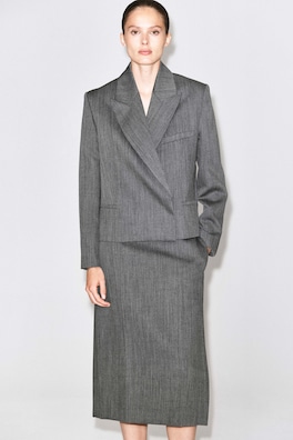 TAILORED WOOL MIDI SKIRT — HEATHER 3