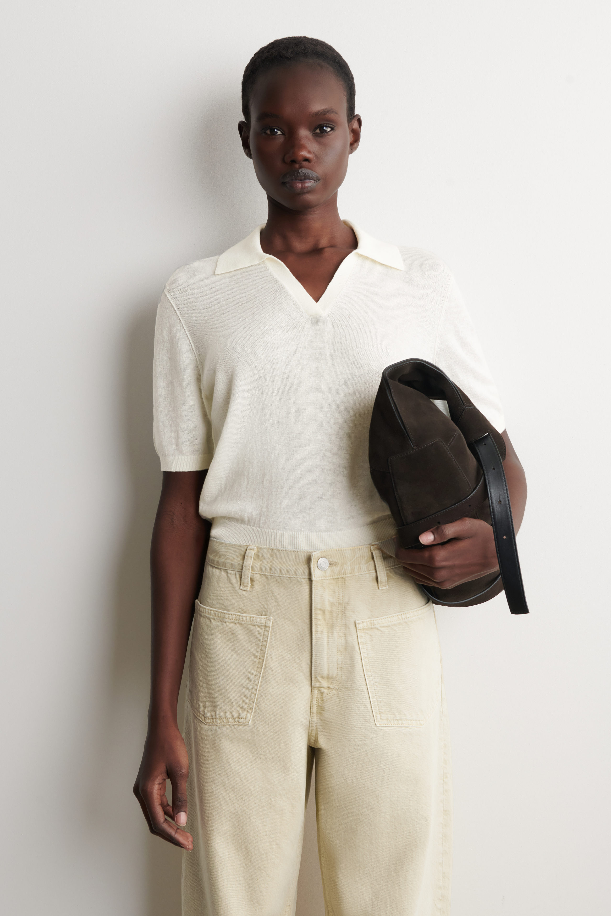 COS トップス SATIN-TRIMMED COTTON-JERSEY LONG-SLEEVED TOP サテントリム コットン