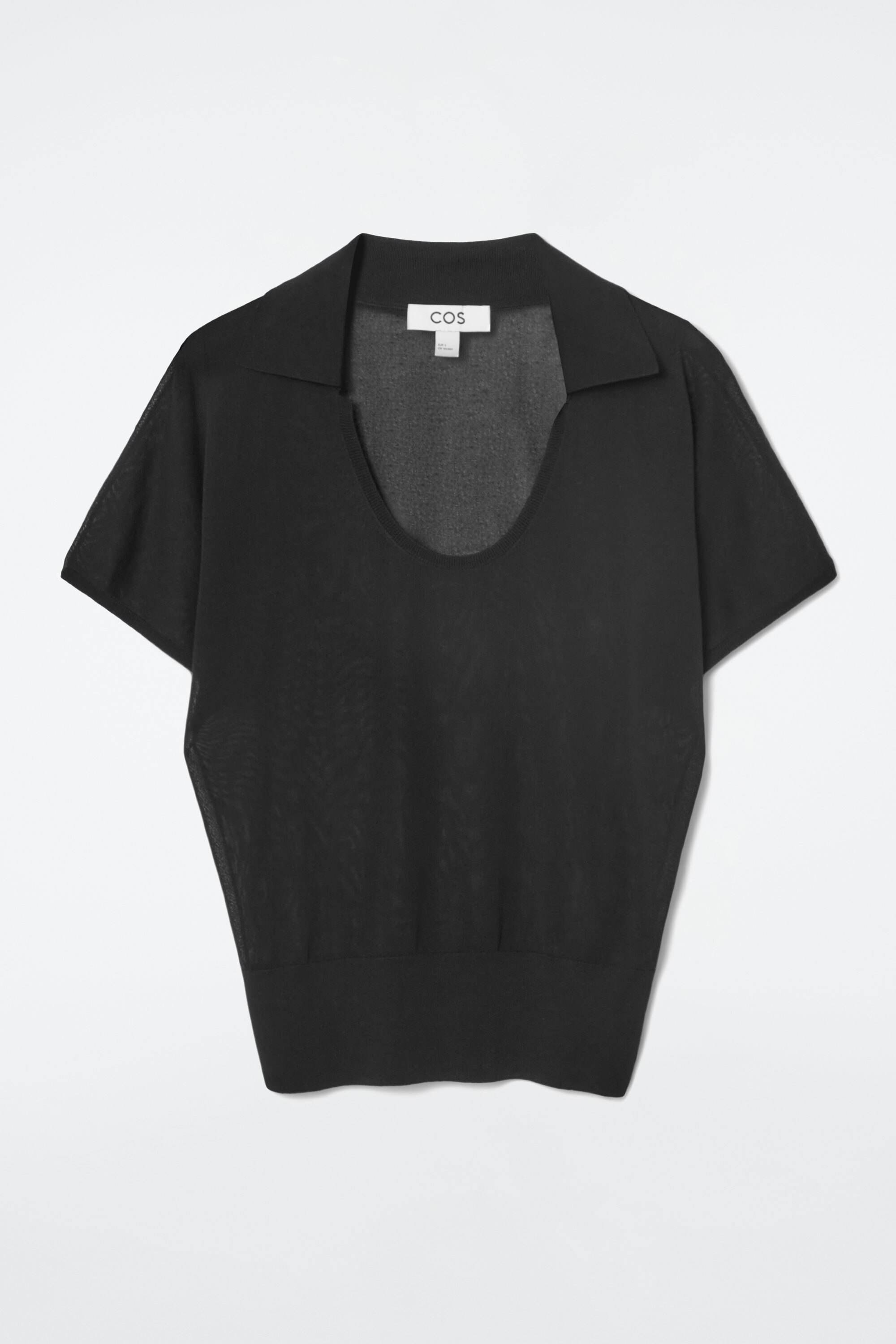SCOOP-NECK KNITTED POLO SHIRT - BLACK | COS