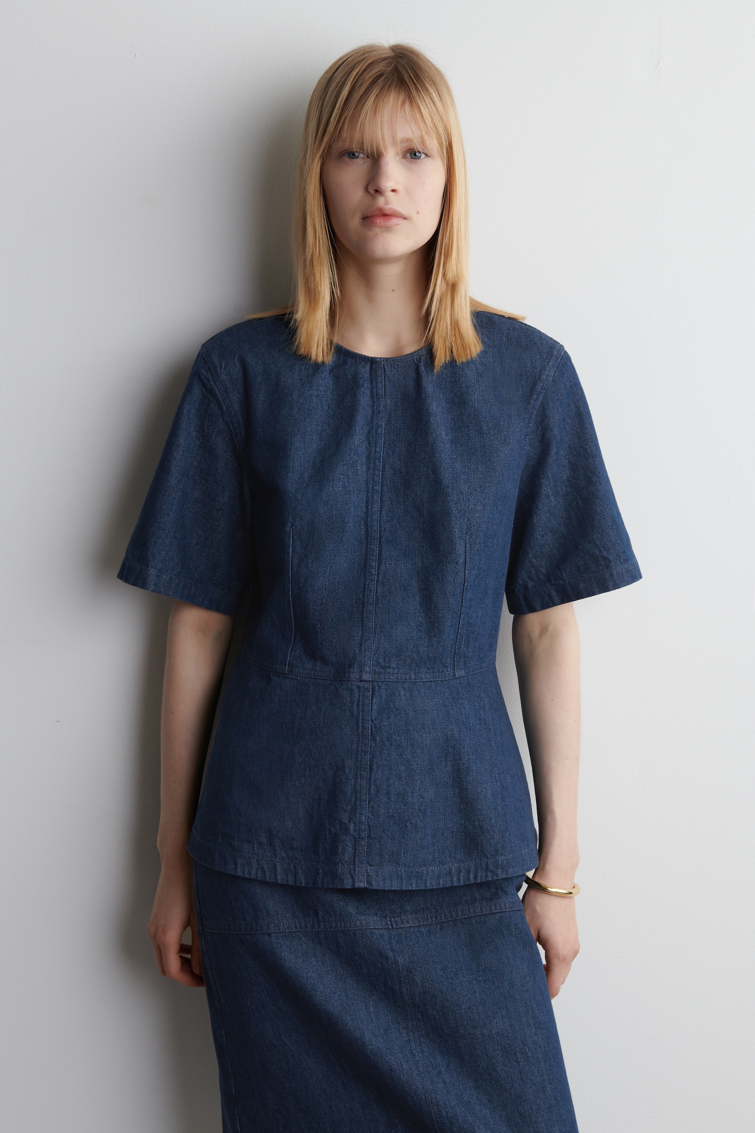 OBERTEIL AUS DENIM MIT SCHÖSSCHEN - Dunkelblau