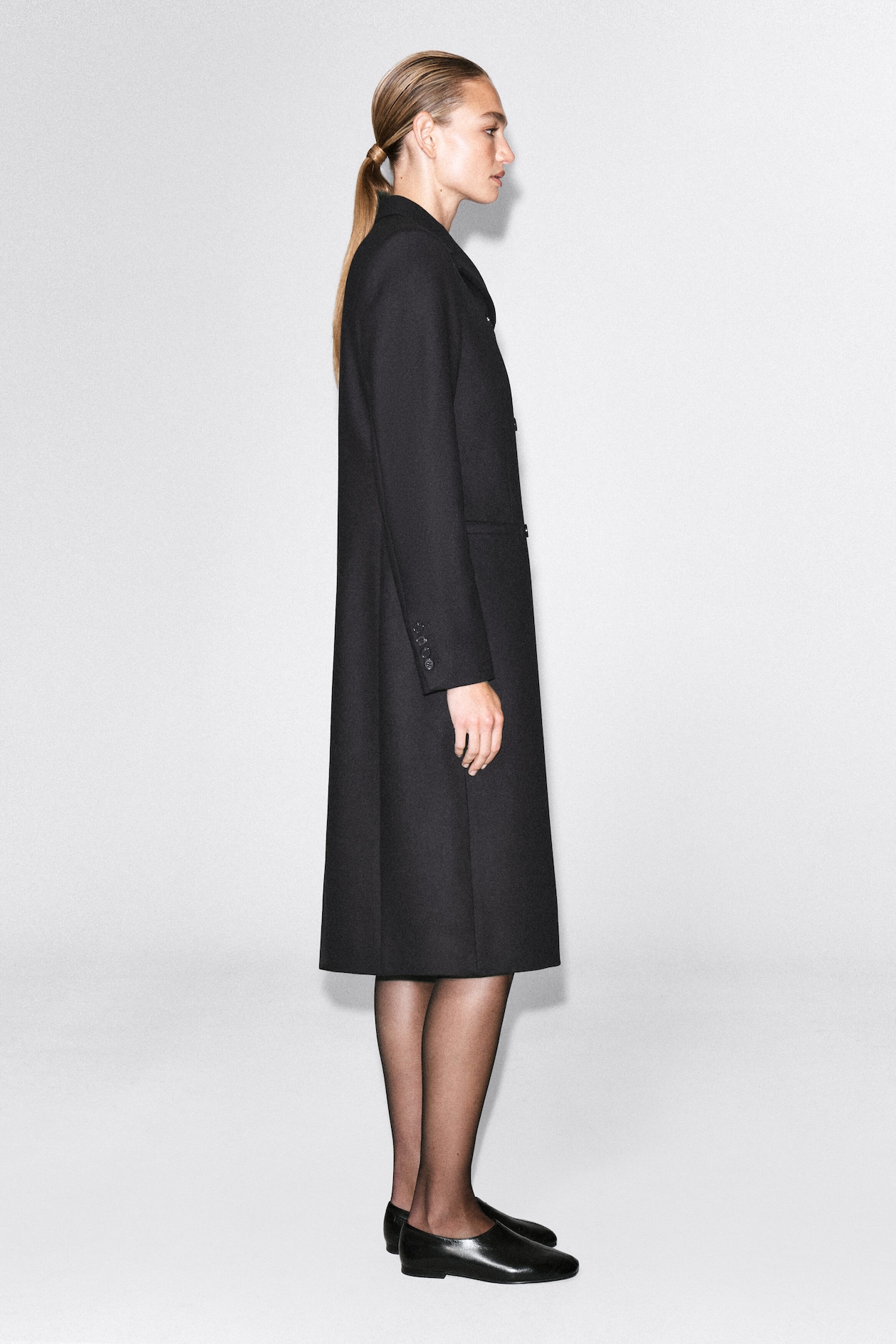 TAILORED WOOL-TWILL LONG COAT — NAVY