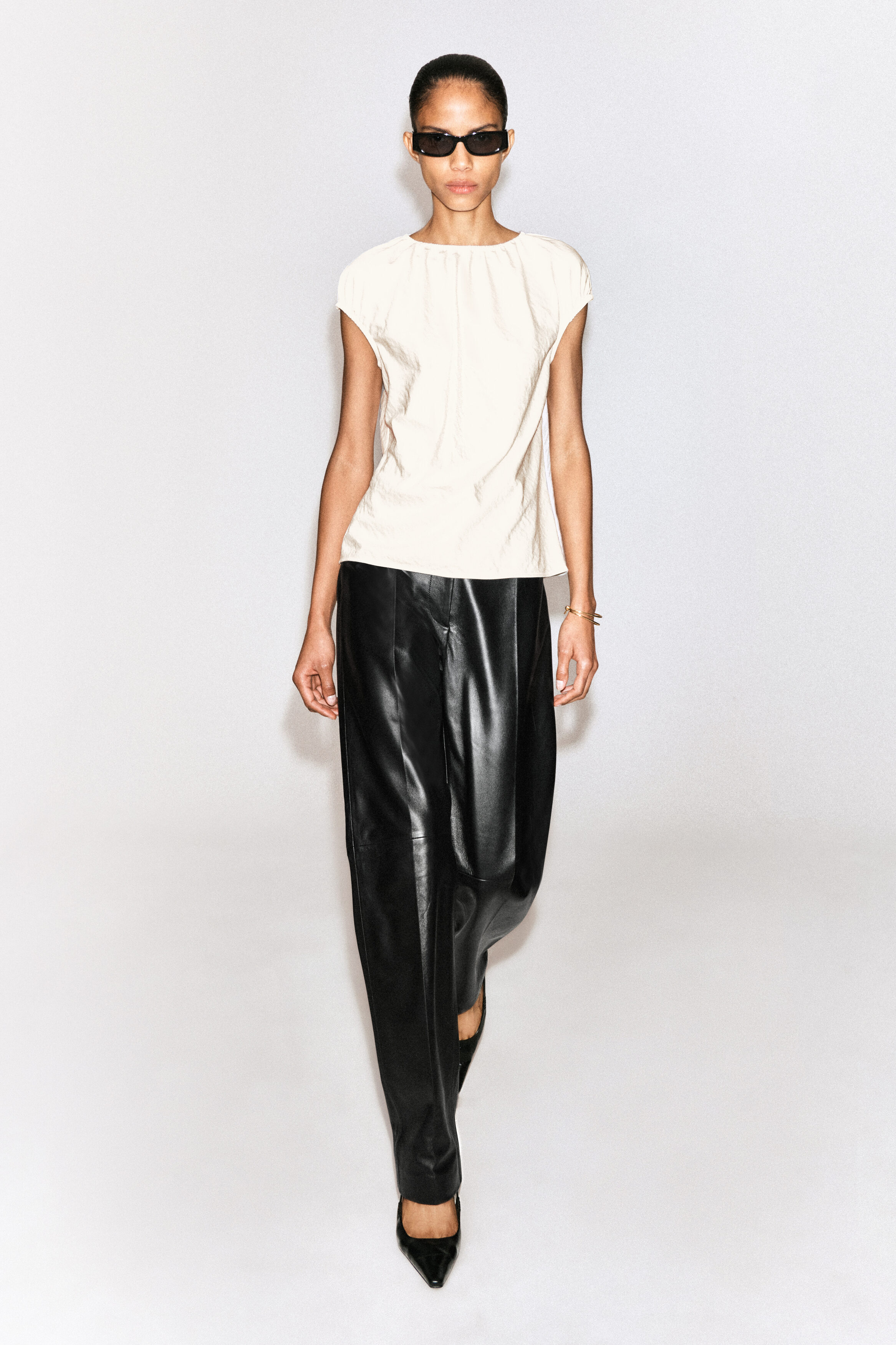 GATHERED CRINKLED-SATIN TOP - thumbnail 2