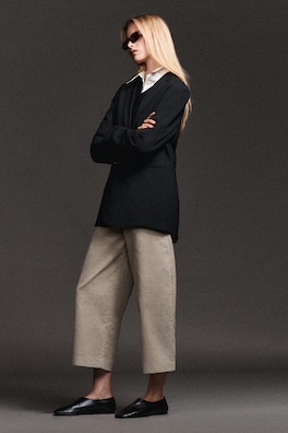 CORDUROY BARREL-LEG PANTS — BEIGE 7