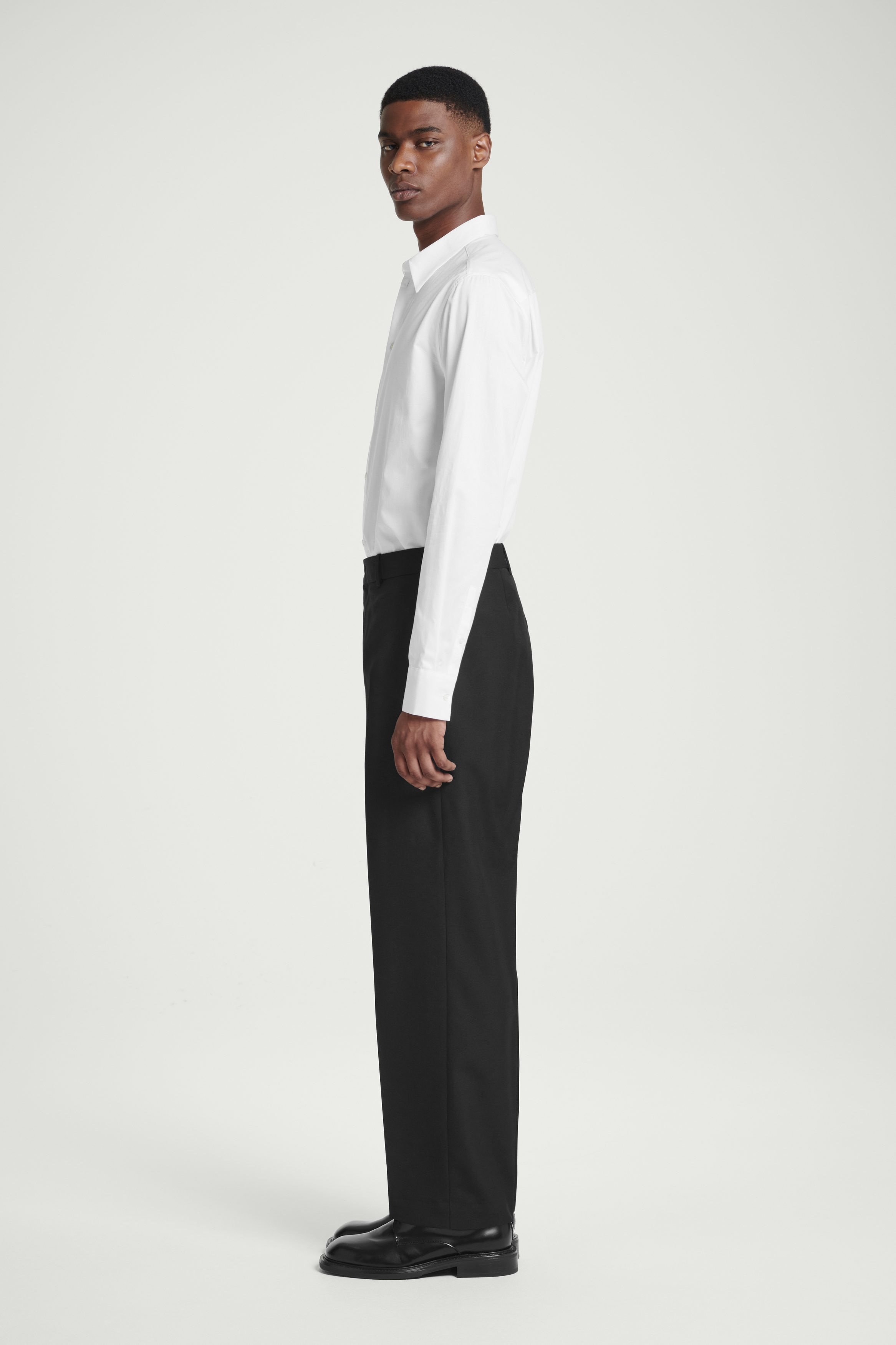RELAXED WOOL-HOPSACK STRAIGHT-LEG PANTS - BLACK | COS