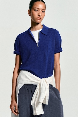 MERINO WOOL ZIP-UP POLO SHIRT — COBALT BLUE 8