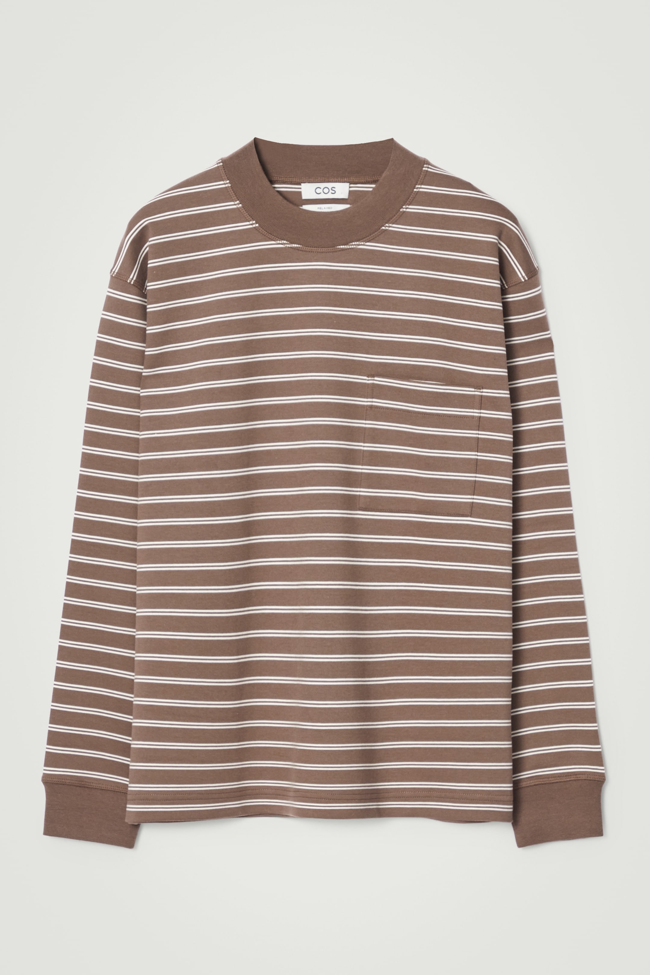 Ingrandisci l'immagine: RELAXED MOCK-NECK COTTON LONG-SLEEVED T-SHIRT - BROWN / OFF-WHITE - UOMO | H&M CH 1