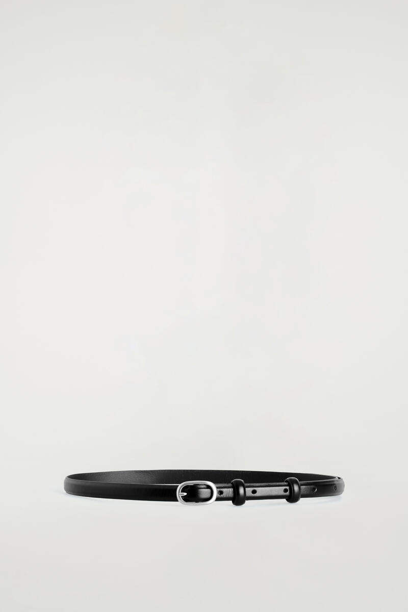 COS Oval-Buckle Slim Leather Belt Silver-Coloured Women's Extra Small