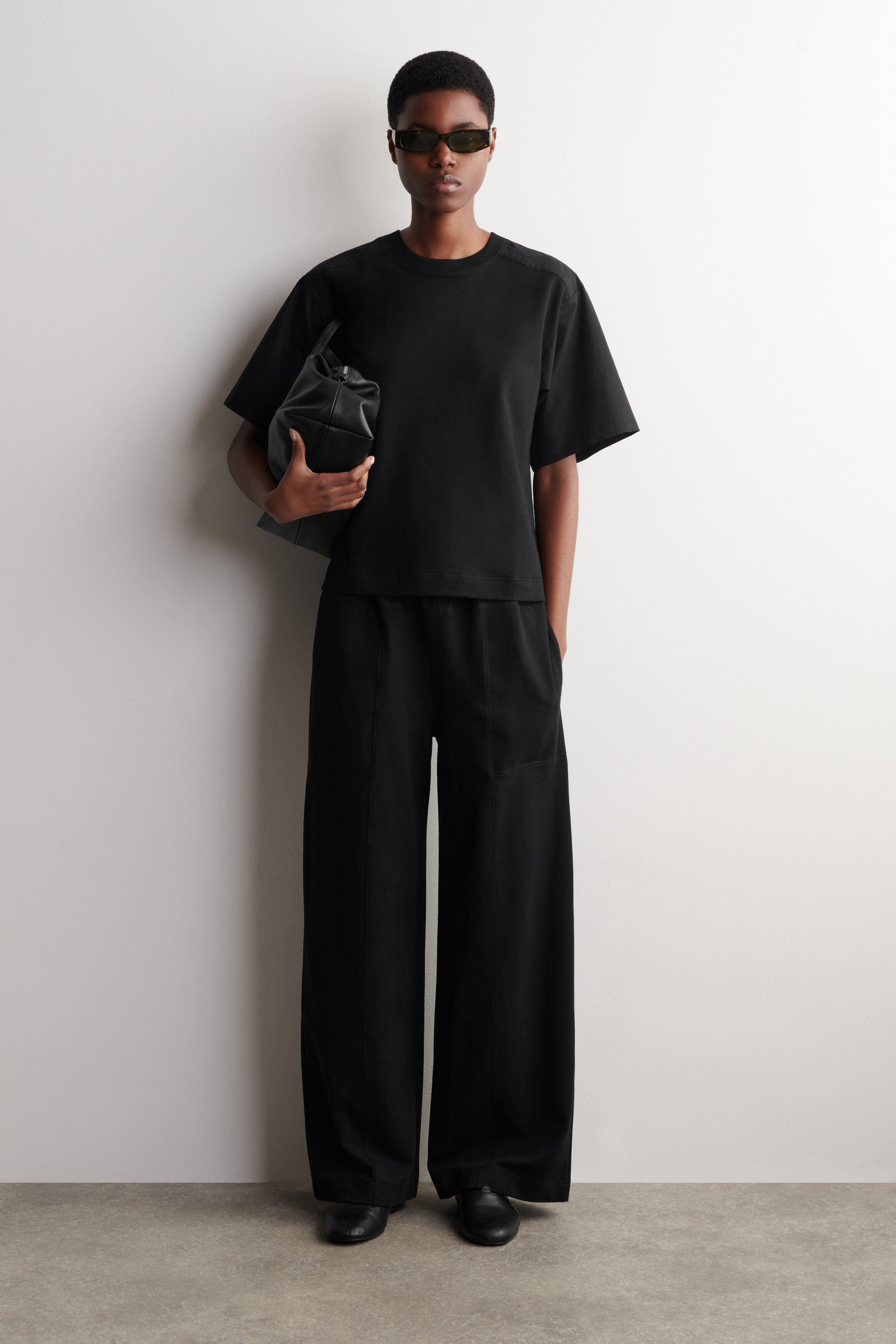 POPLIN-PANELLED JERSEY TROUSERS - BLACK | COS GB