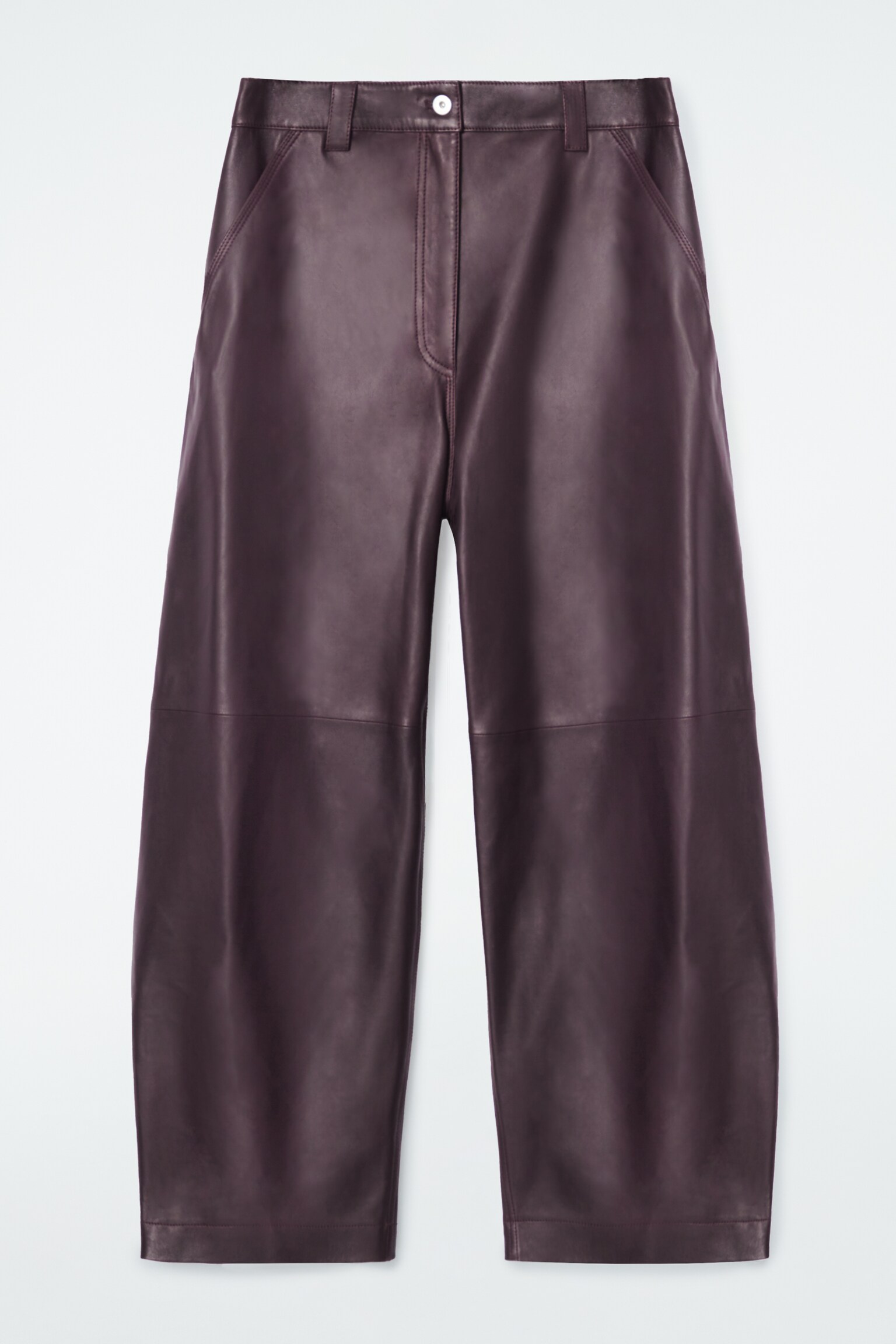 LEATHER BARREL-LEG UTILITY TROUSERS - BORDEAUX