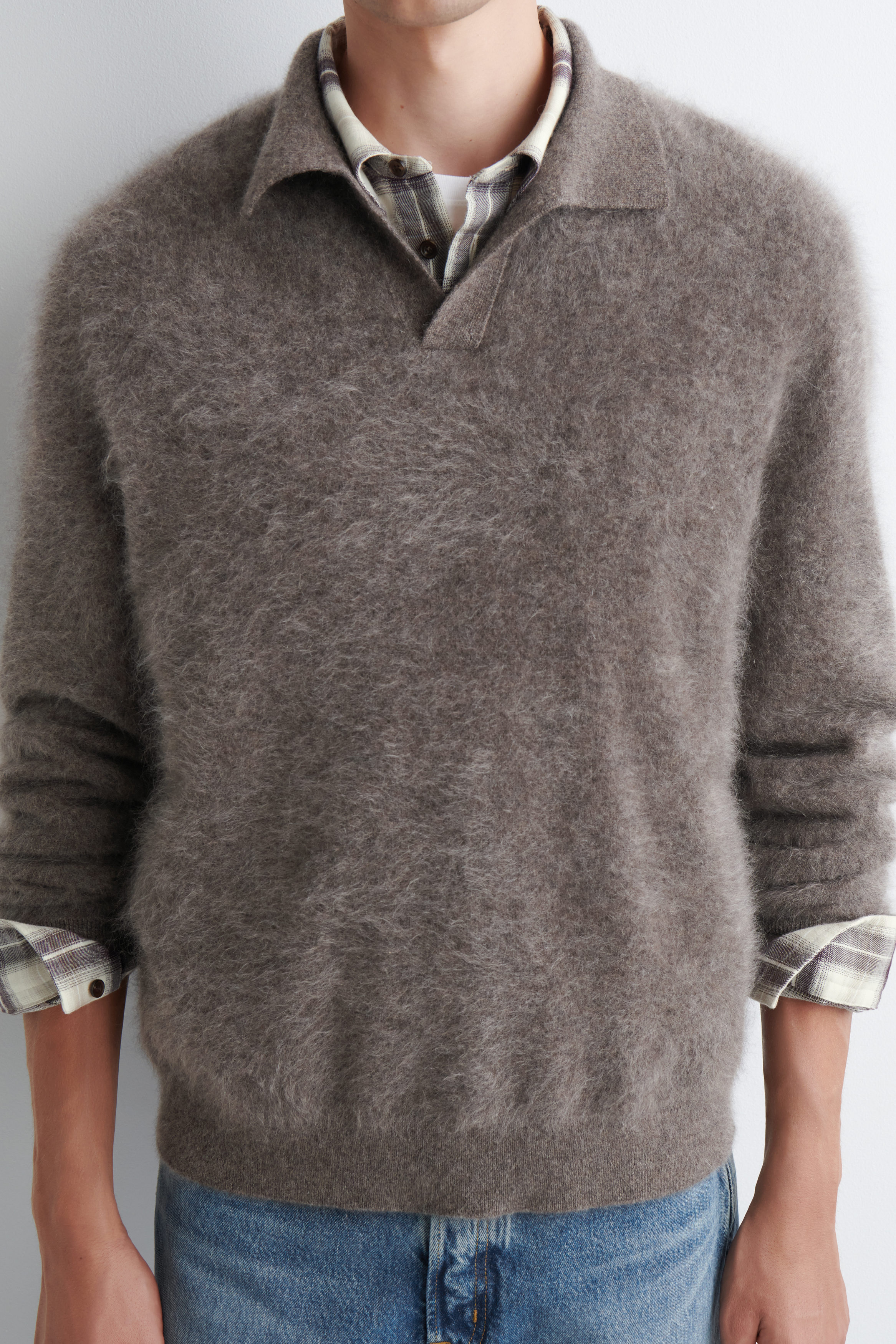 BRUSHED-CASHMERE POLO SWEATER - STONE | COS US