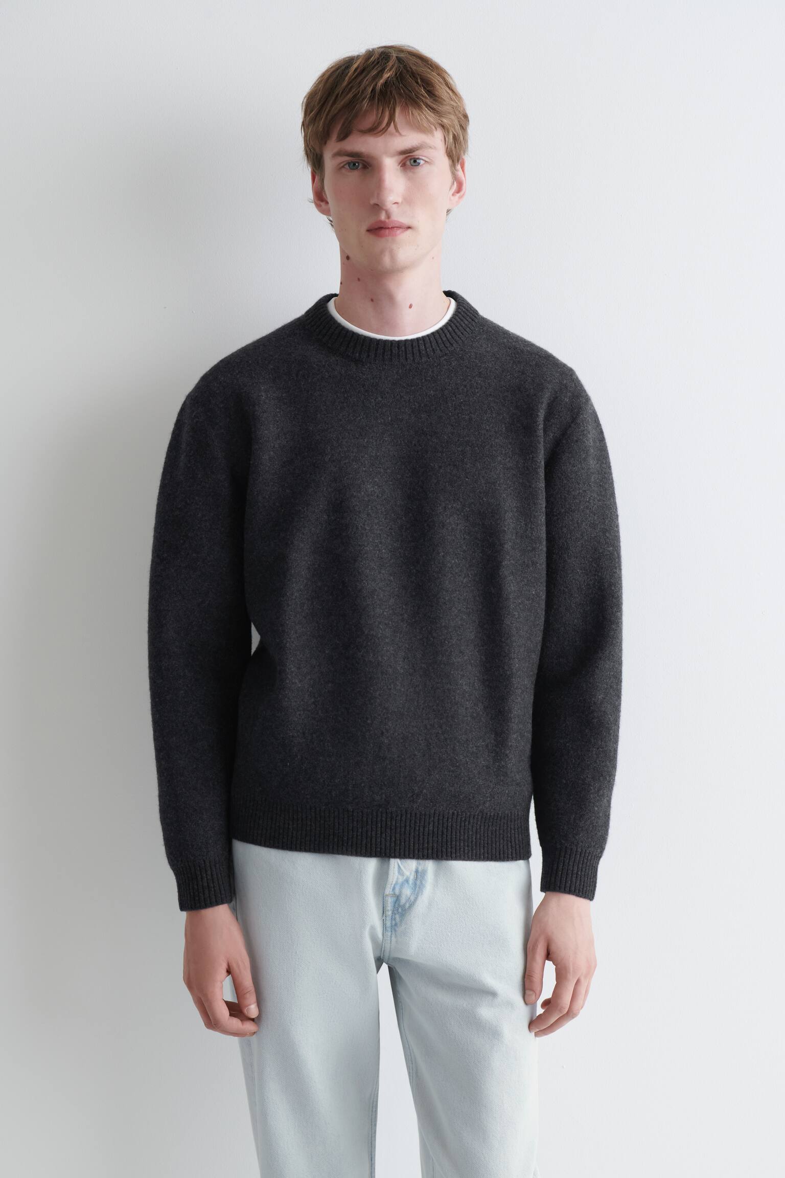MAGLIONE GIROCOLLO IN LANA MERINO COTTA - ANTRACITE/BLU - 1