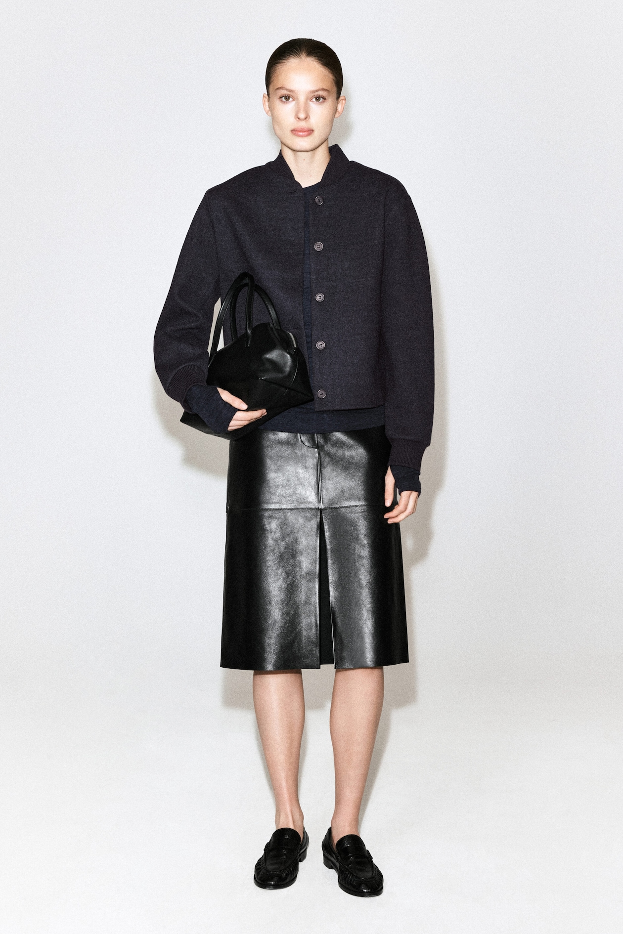 BOILED WOOL-BLEND BOMBER JACKET — CHARCOAL MÉLANGE