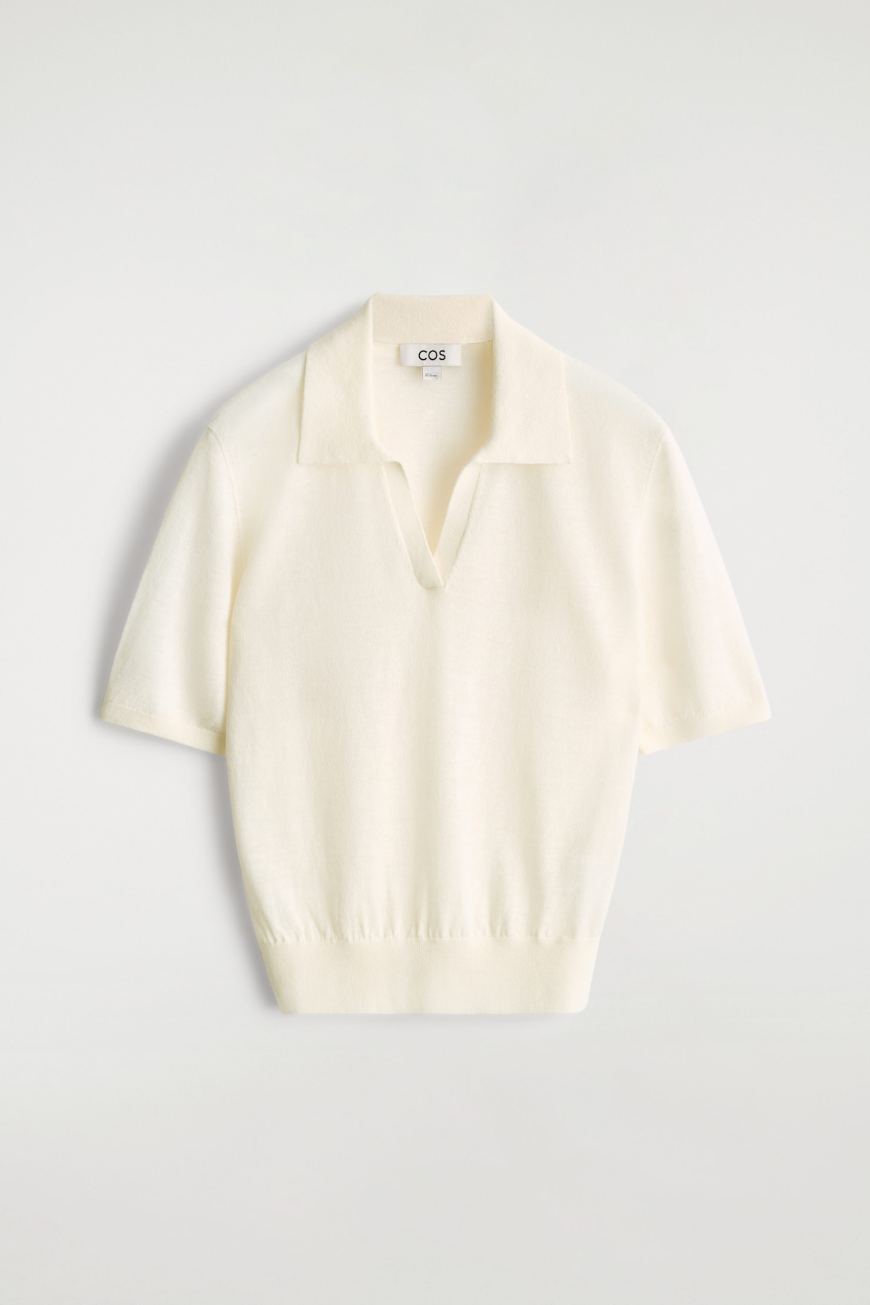 KNITTED LINEN-MERINO POLO SHIRT — CREAM