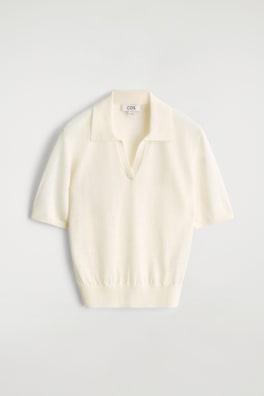 KNITTED LINEN-MERINO POLO SHIRT — CREAM 7