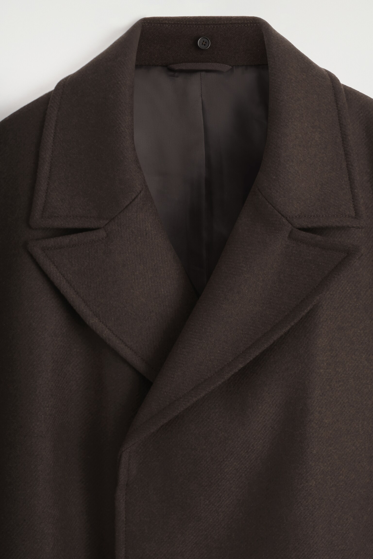 MANTEAU EN LAINE À COL EN CUIR - BRUN FONCÉ - 5