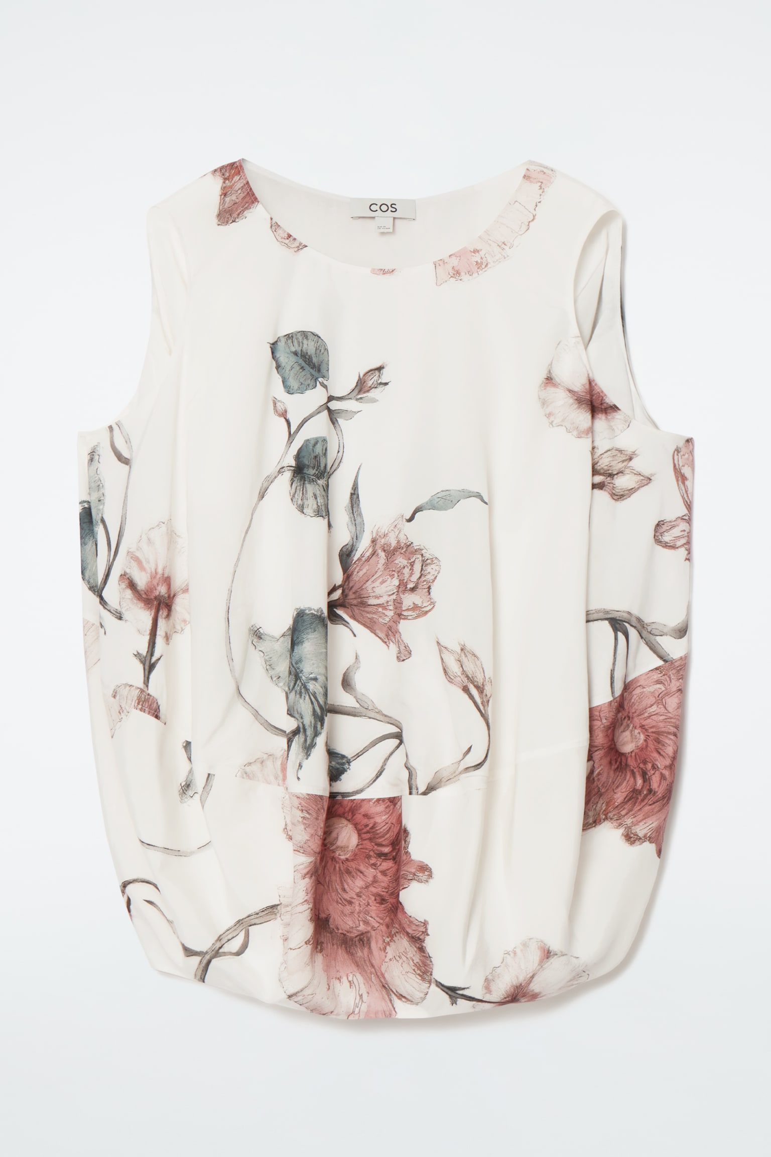 BUBBLE SLEEVELESS TOP - WHITE / FLORAL/NAVY