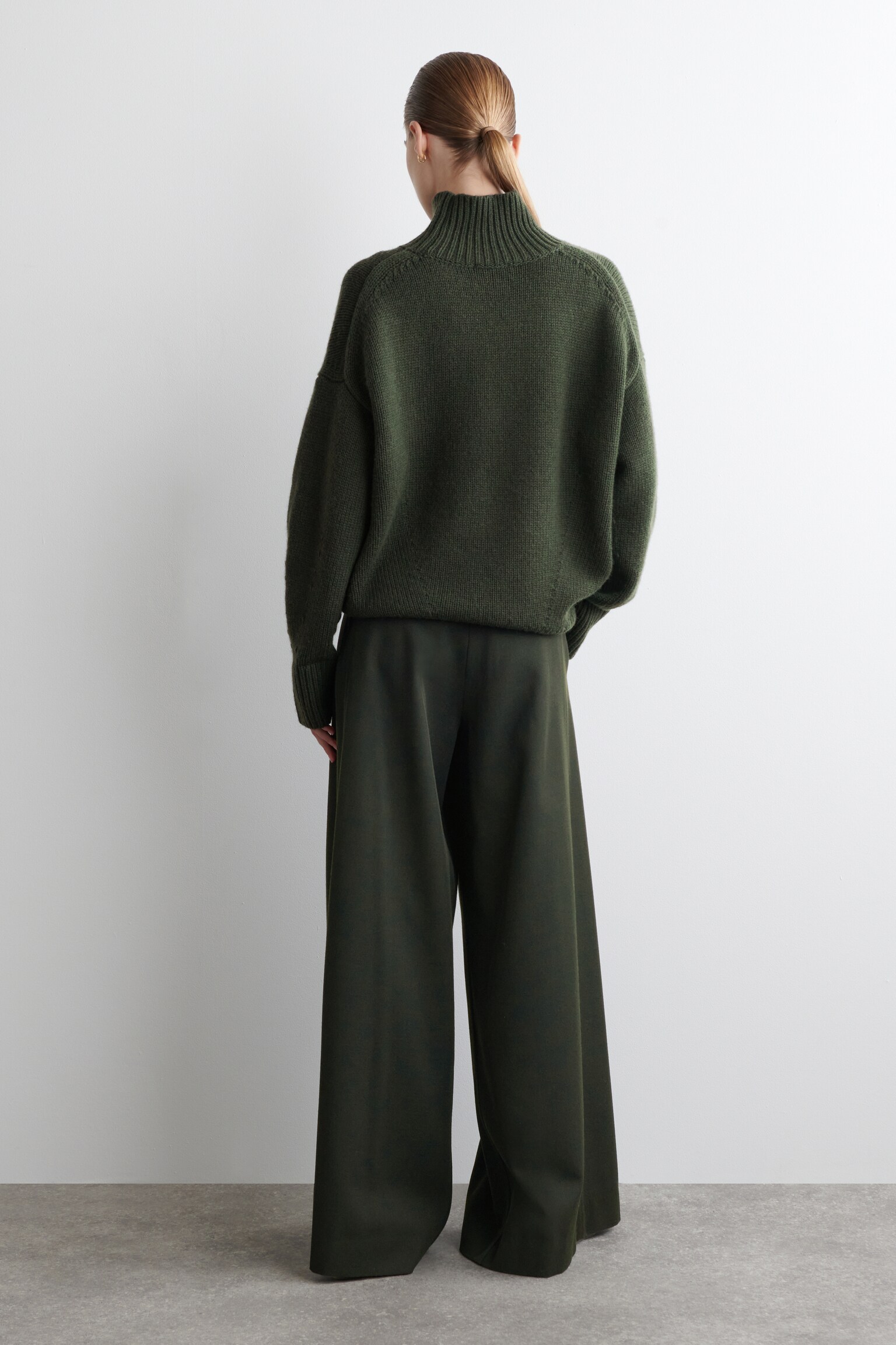 PANTALONI RILASSATI IN MISTO LANA A GAMBA LARGA - VERDE SCURO/BORDEAUX/NERO - 5