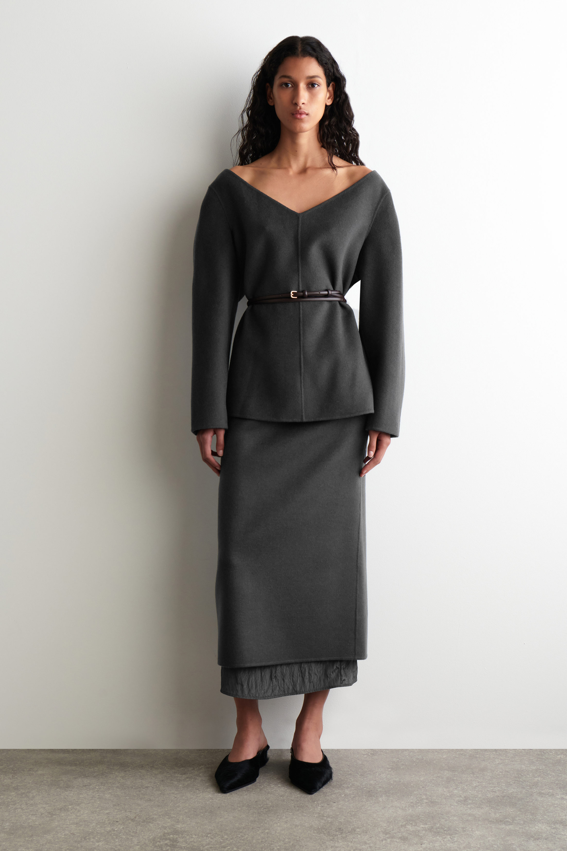 DOUBLE-FACED WOOL PENCIL SKIRT - STEEL | COS