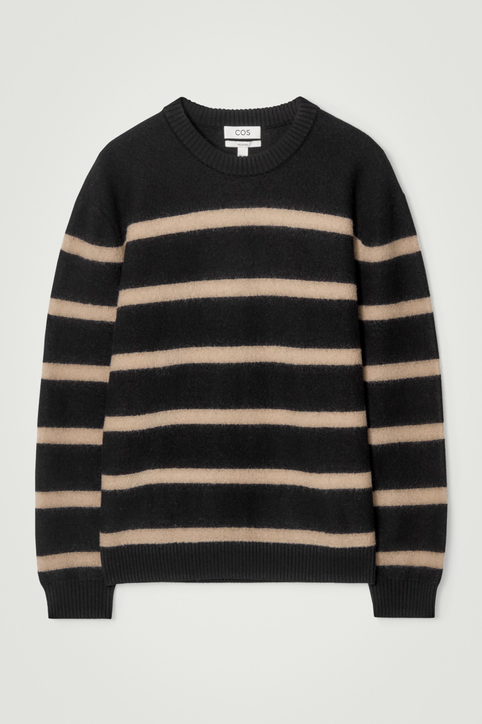 PULL À COL RAS-DU-COU EN LAINE BOUILLIE - NOIR / BEIGE / RAYURES/NOIR/ÉCRU - 2