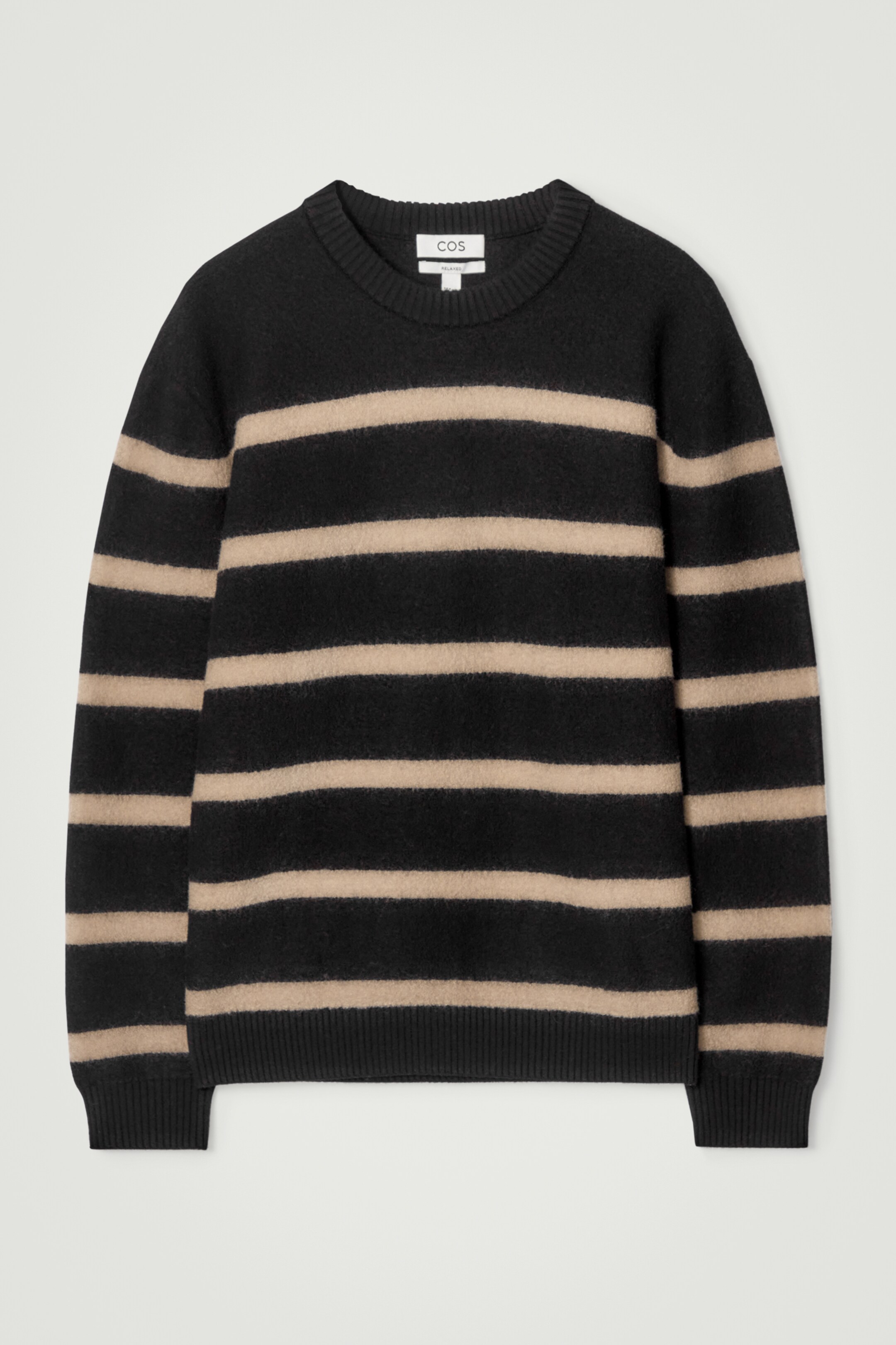 Agrandir l'image: PULL À COL RAS-DU-COU EN LAINE BOUILLIE - NOIR / BEIGE / RAYURES - HOMME | H&M CH 7