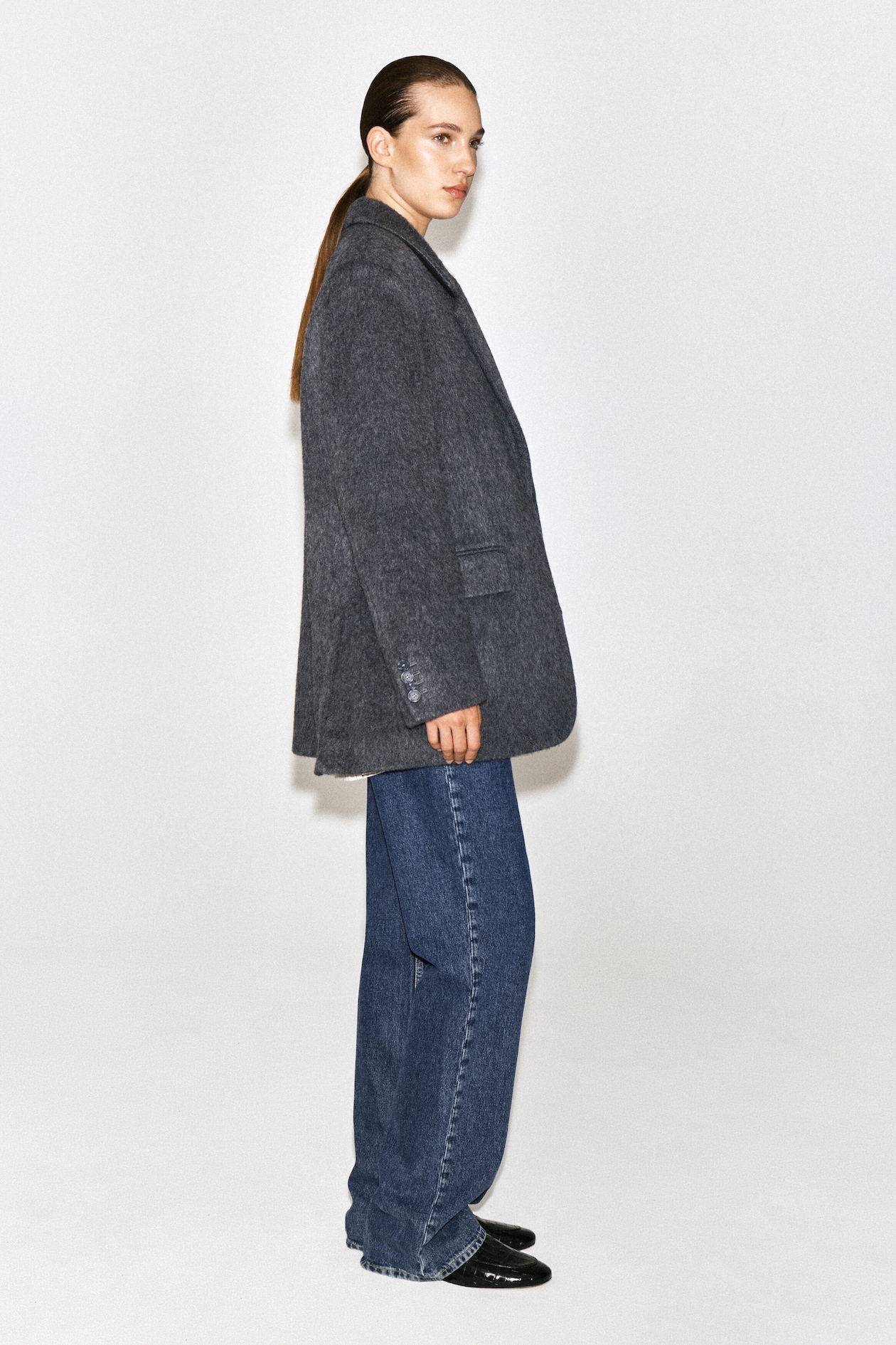 BRUSHED-WOOL BLAZER — CHARCOAL MÉLANGE