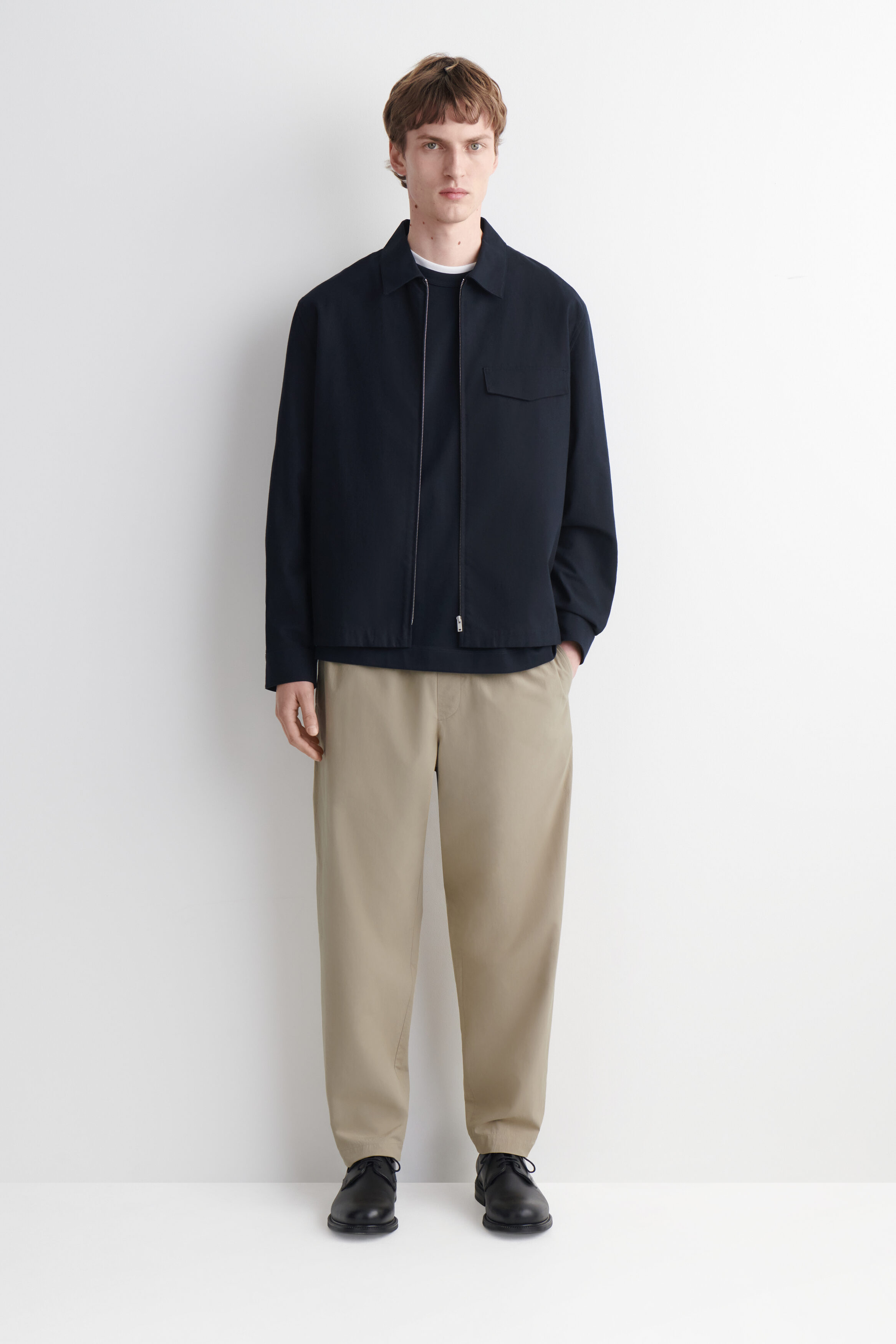 ELASTICATED COTTON REGULAR-FIT TAPERED PANTS