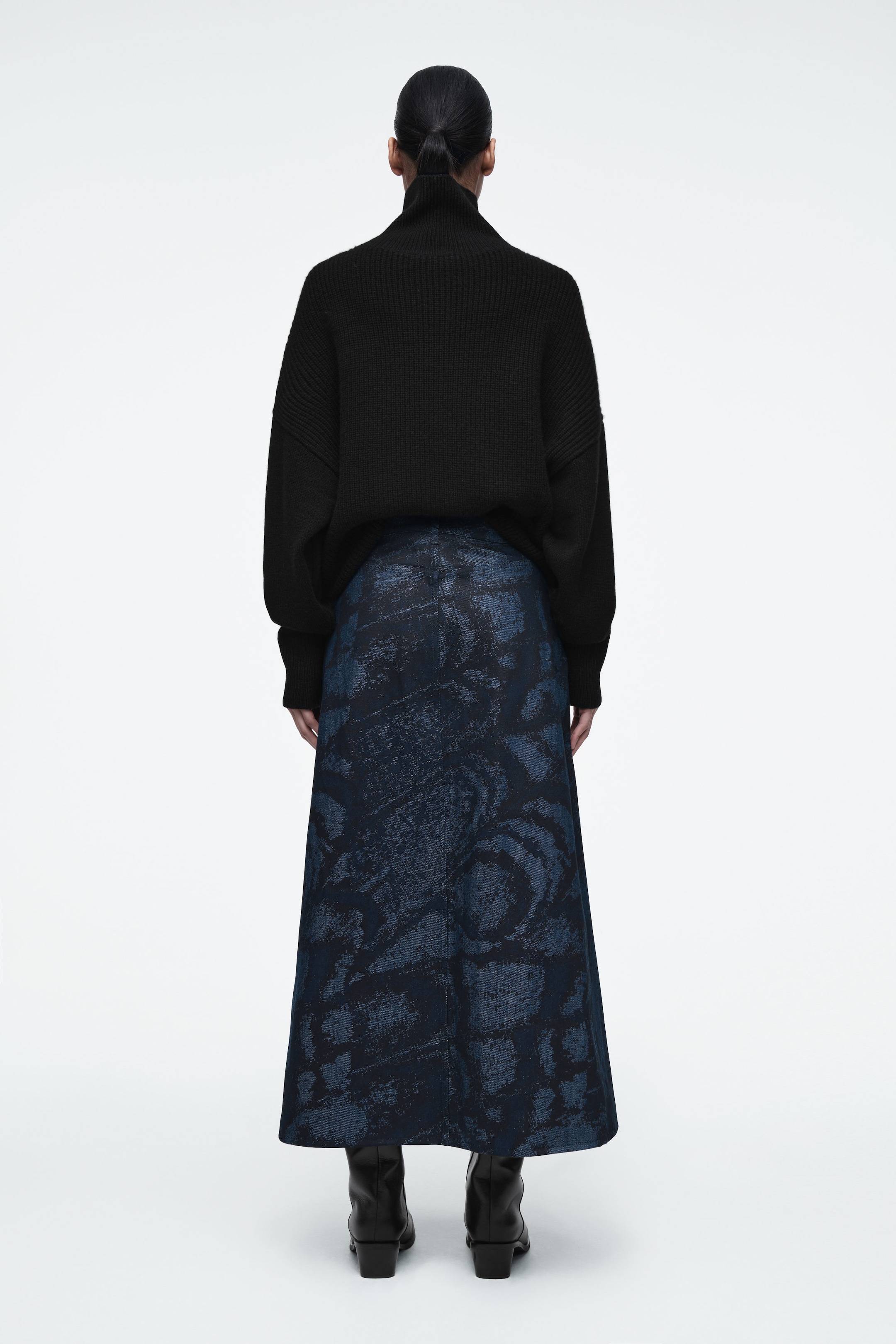 JACQUARD DENIM A-LINE MIDI SKIRT