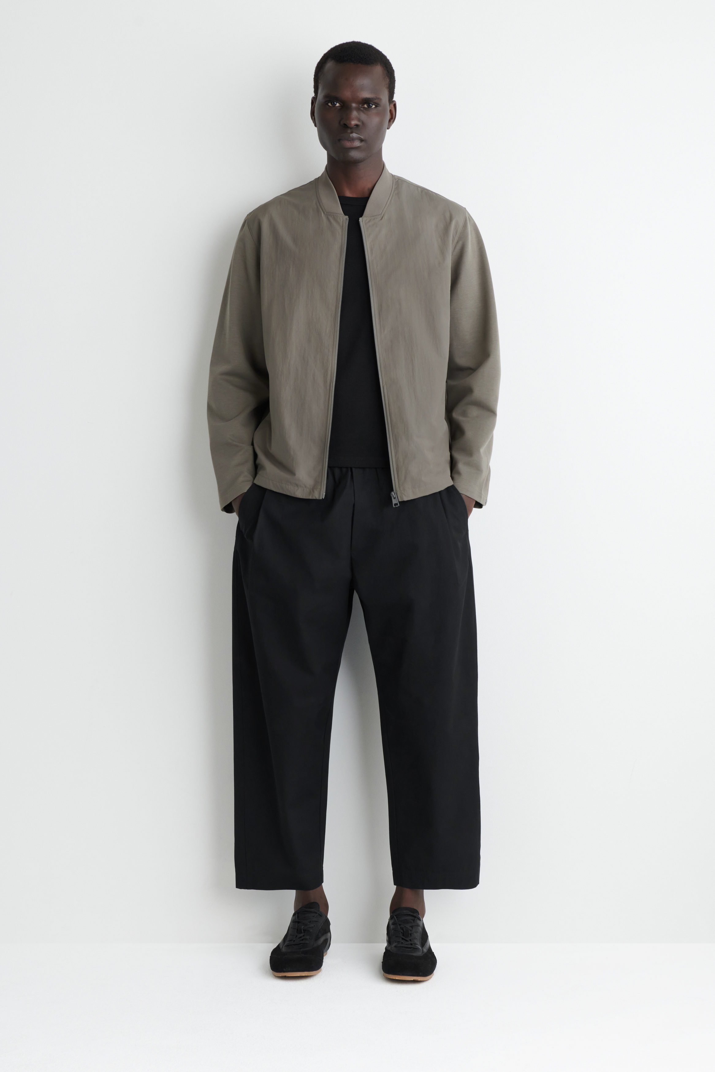 NYLON-PANELED BOMBER JACKET - GRAY-BROWN | COS