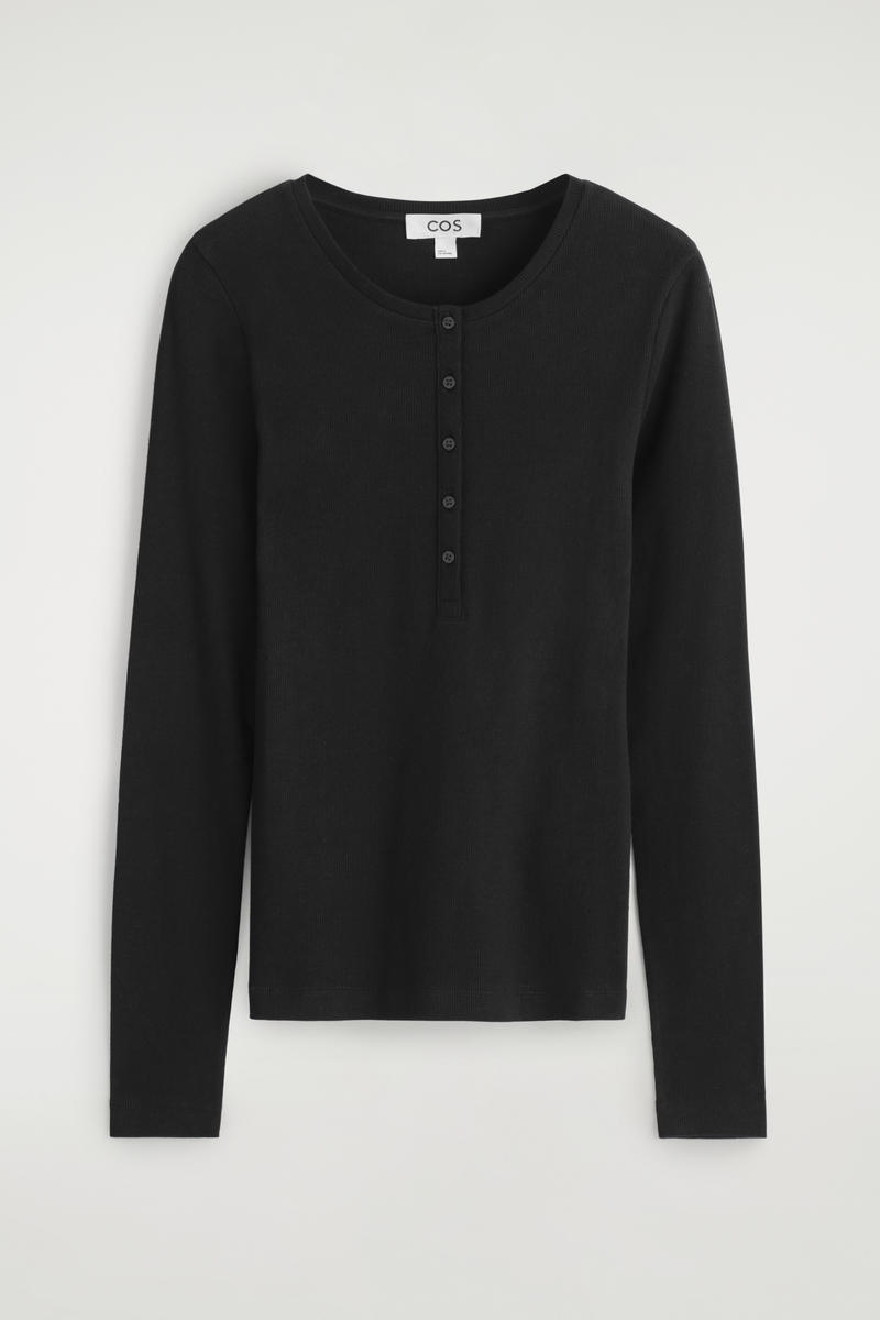 Cos Long-sleeved Henley Top In Black