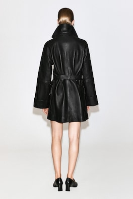 BELTED LEATHER WORKWEAR JACKET — BLACK 4